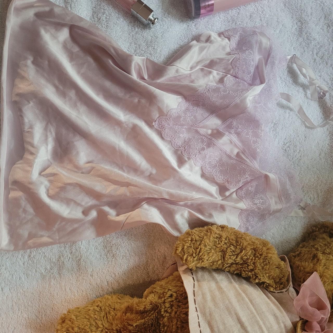 vintage vanity fair light pink/ white lace camisole... - Depop