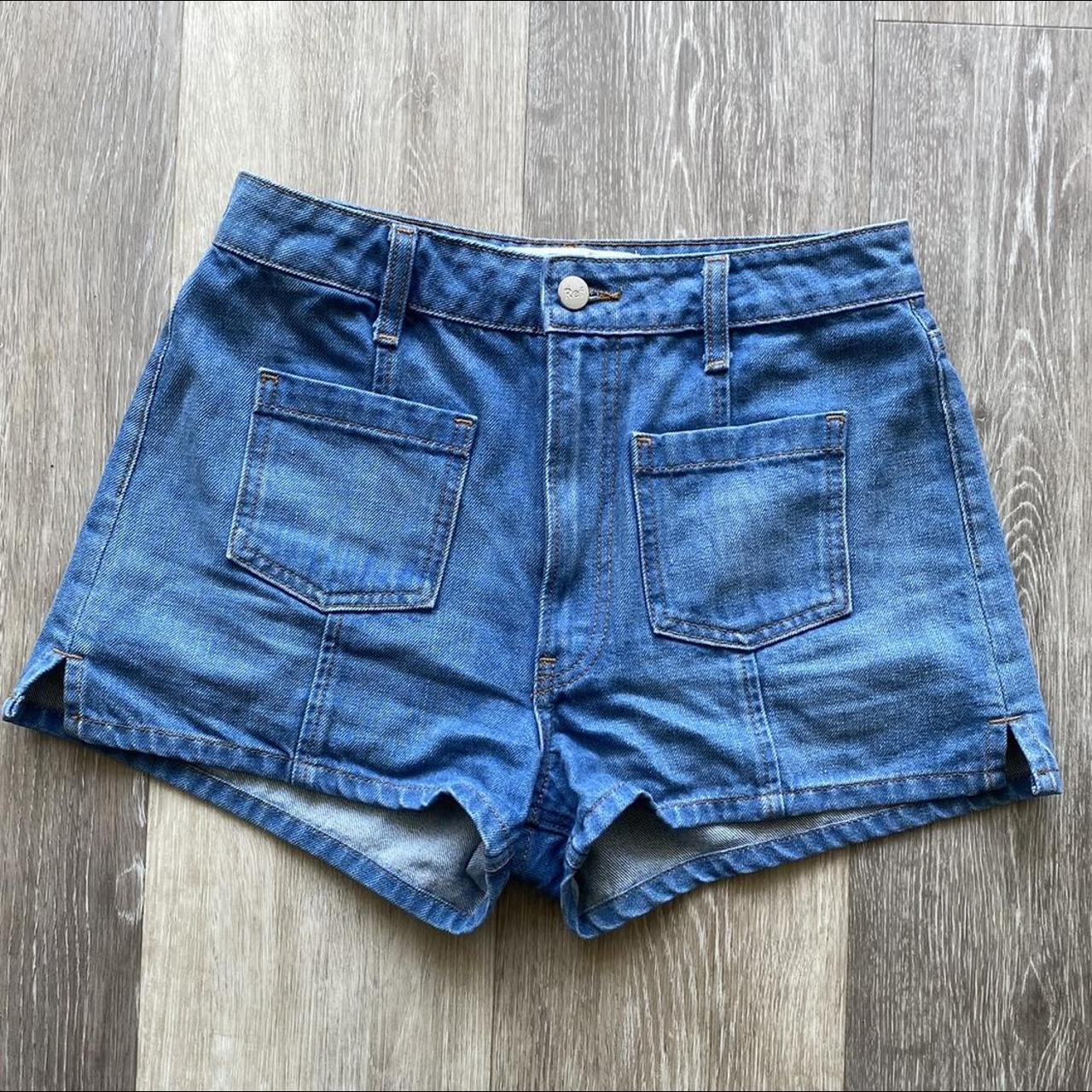 Medium Wash Front Seam Detail Denim Shorts