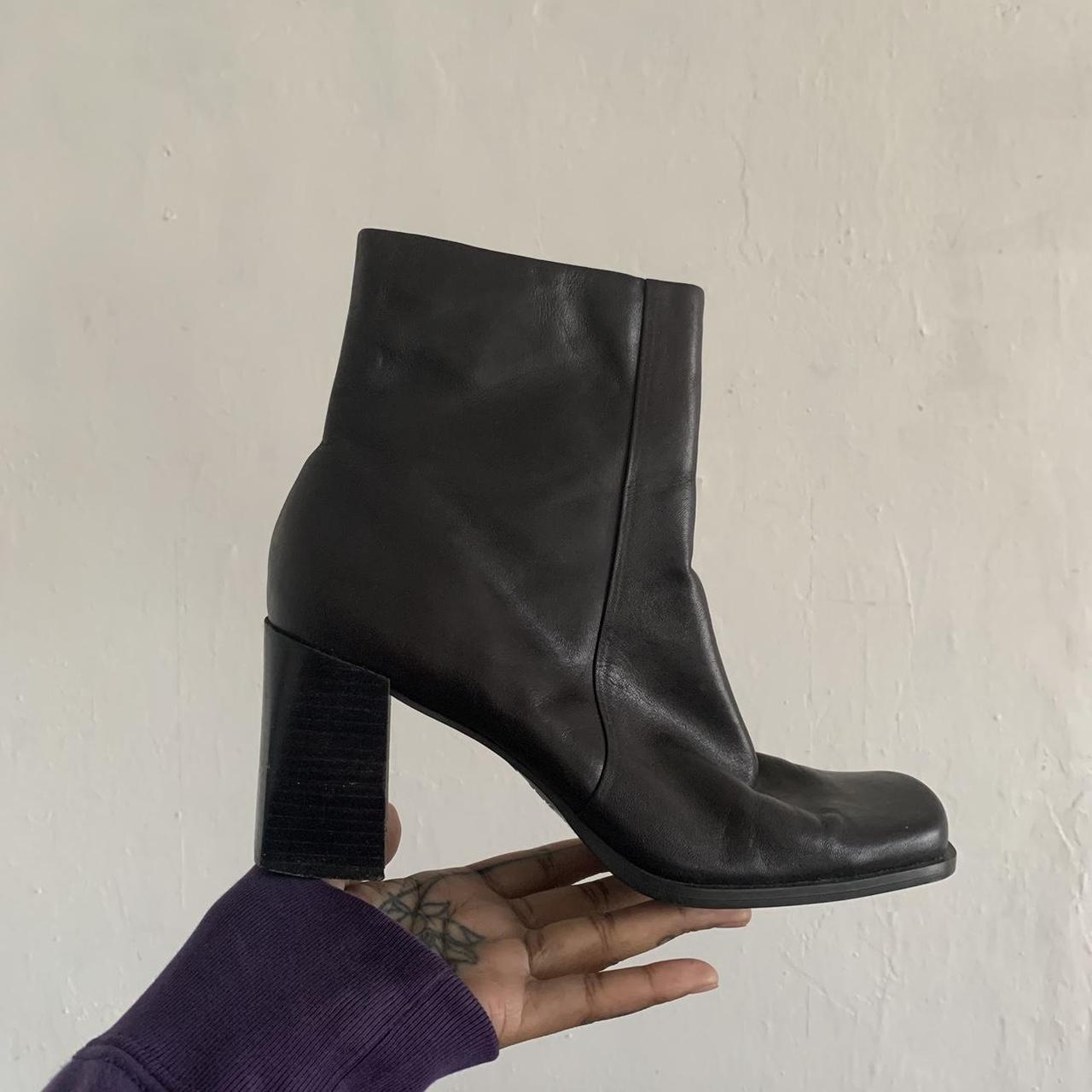 90s square toe ankle boots Dark brown soft &... - Depop