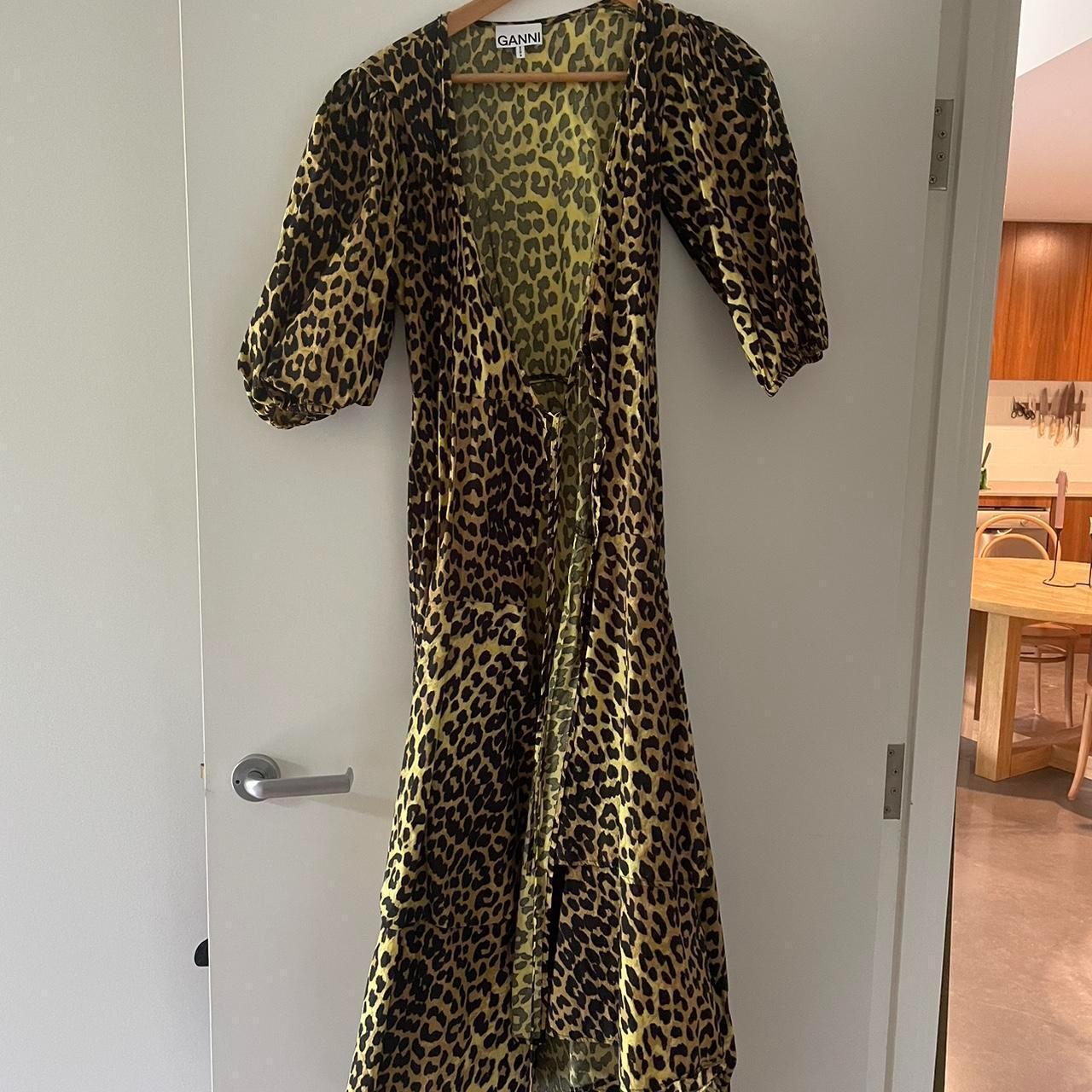 GANNI bijou leopard cotton wrap dress minion. Depop