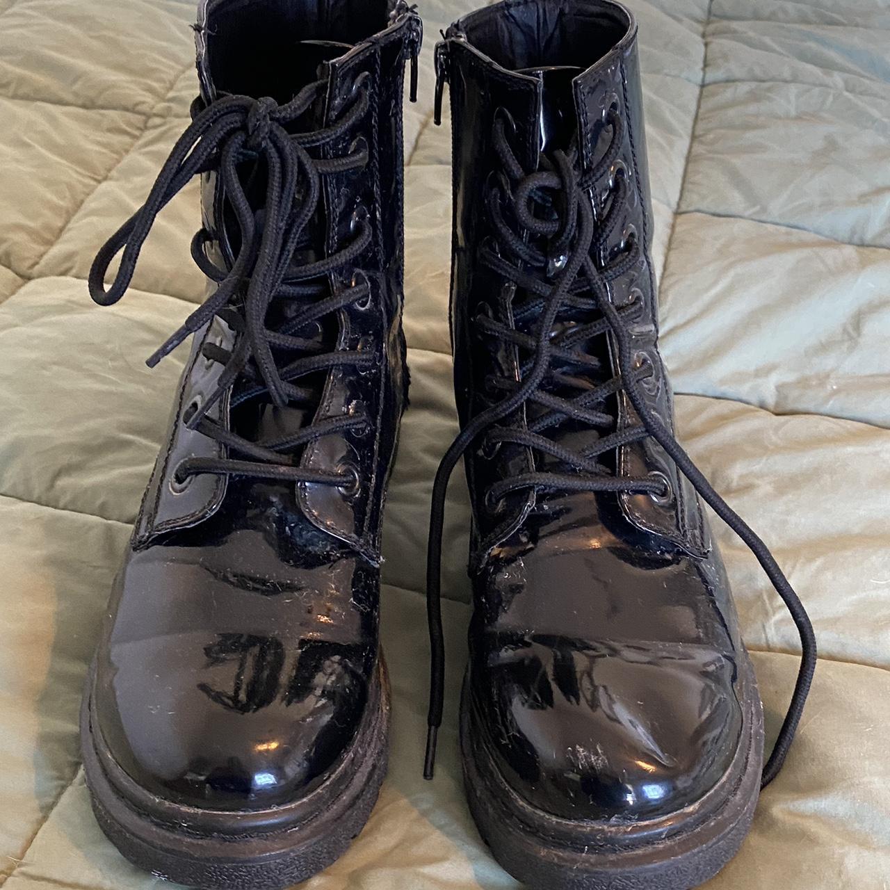 Shiny Combat Boots Size 8 Gia Mia Depop