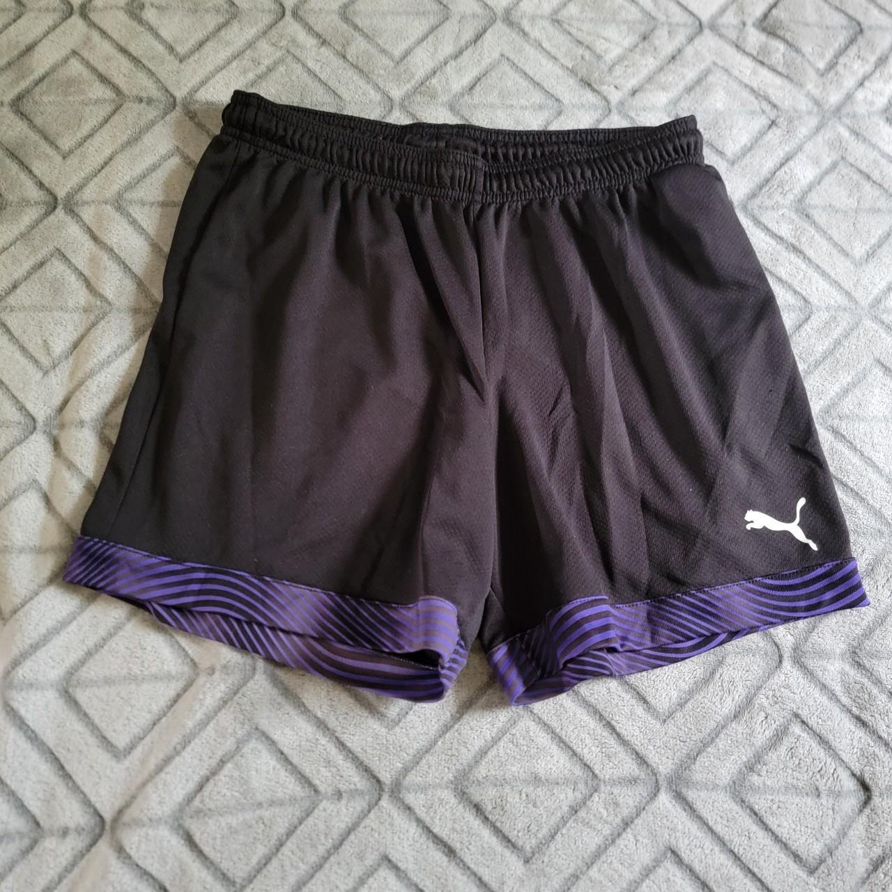 Puma Womens Athletic Shorts Black With Purple Trim. Depop