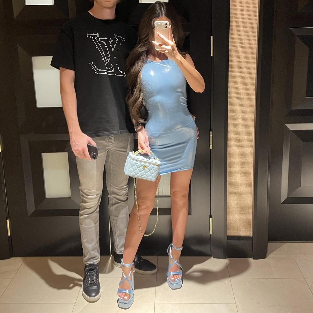 NKD label baby blue latex dress Size S Genuine... Depop