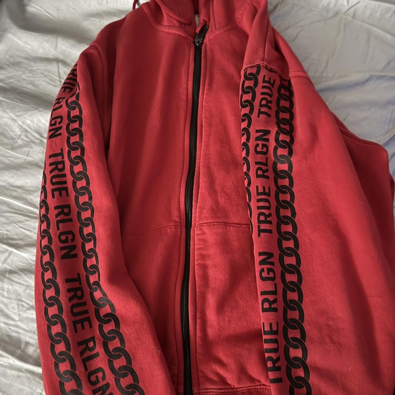 True Religion Men’s L Red Zip Up Super cool chain w... - Depop