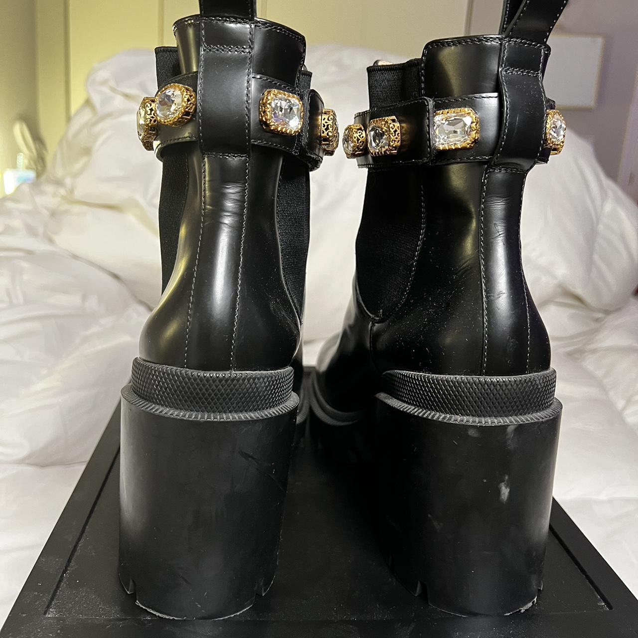 Gucci Leather Ankle Boot With Jeweled Belt Platform