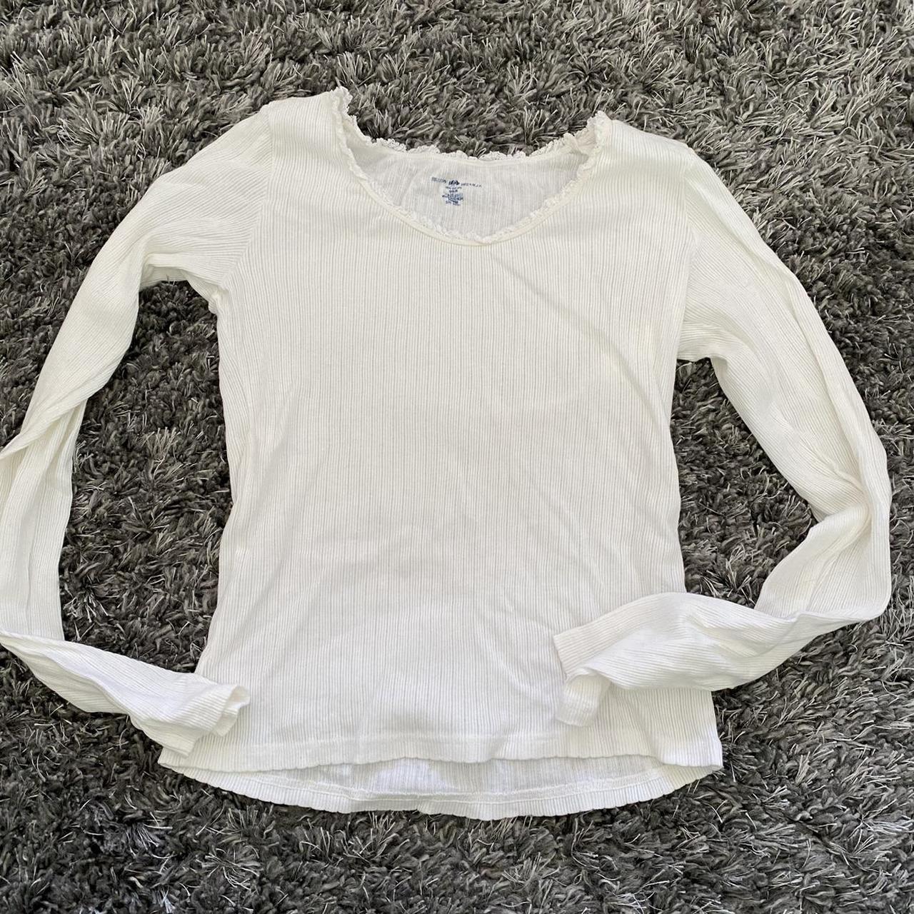 White long sleeve from brandy Melville. Pointelle... - Depop