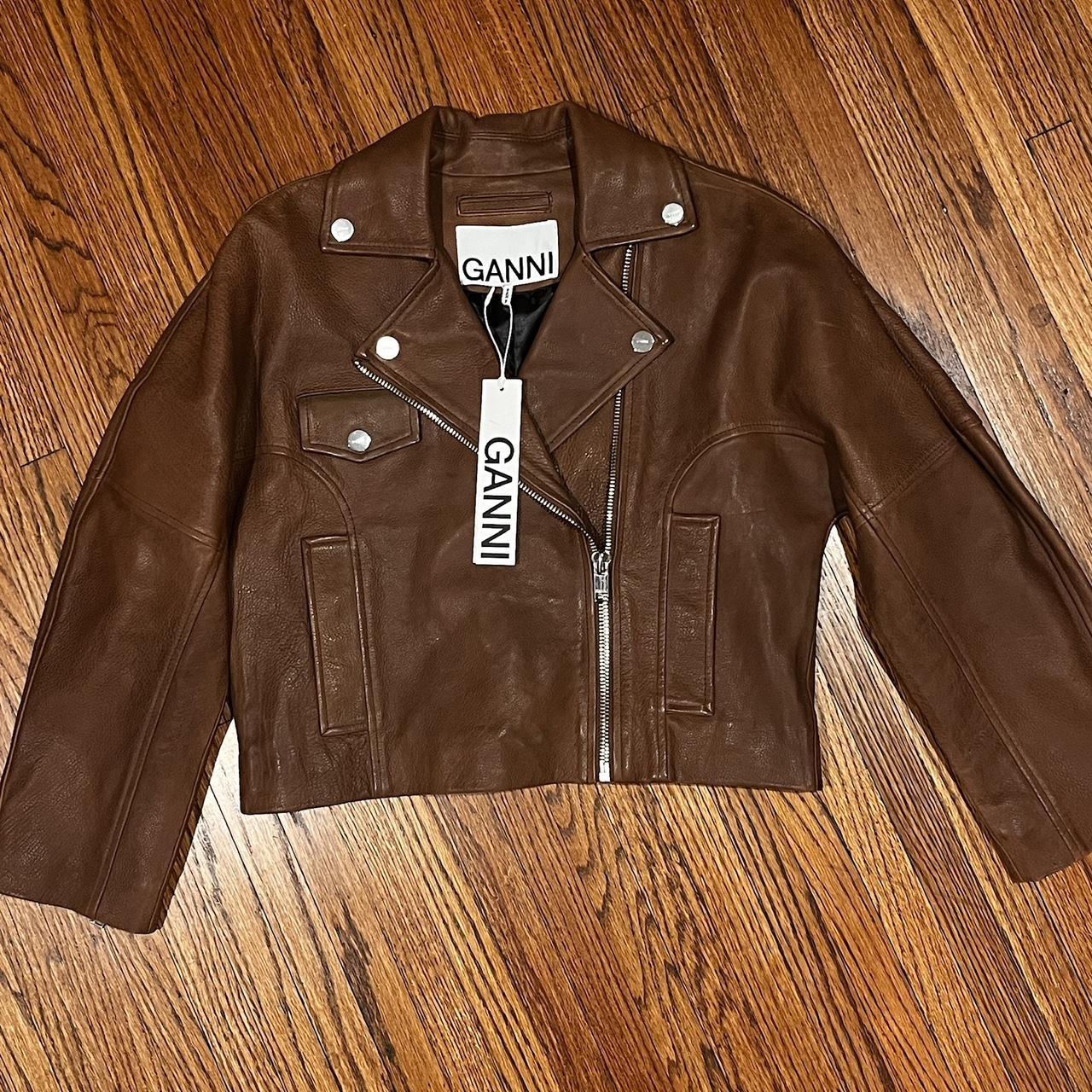 Brown Leather Cropped Biker Jacket Depop