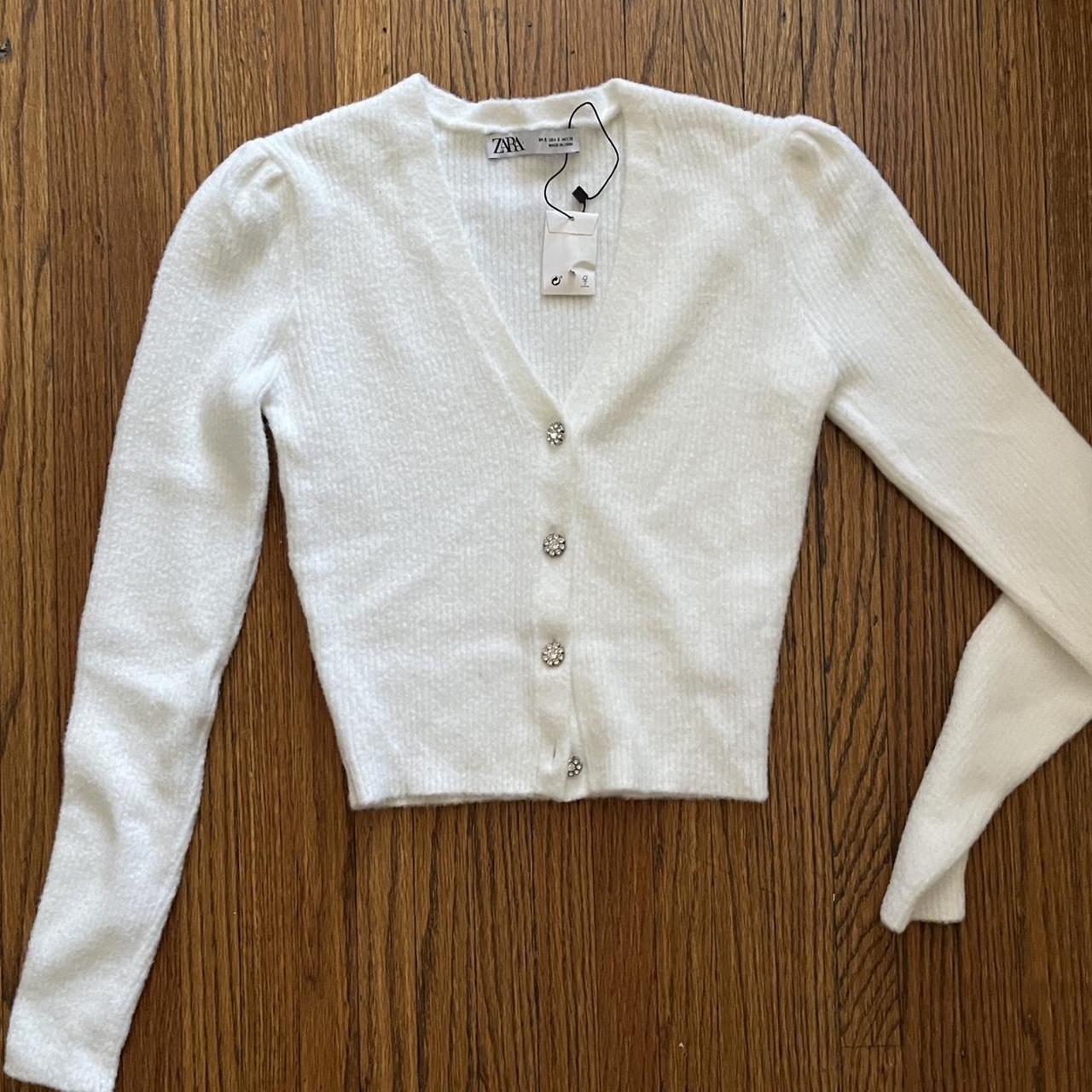 Button Zara White Cardigan Zara Soft Feel Knit Sweater Fuzzy Cardigan