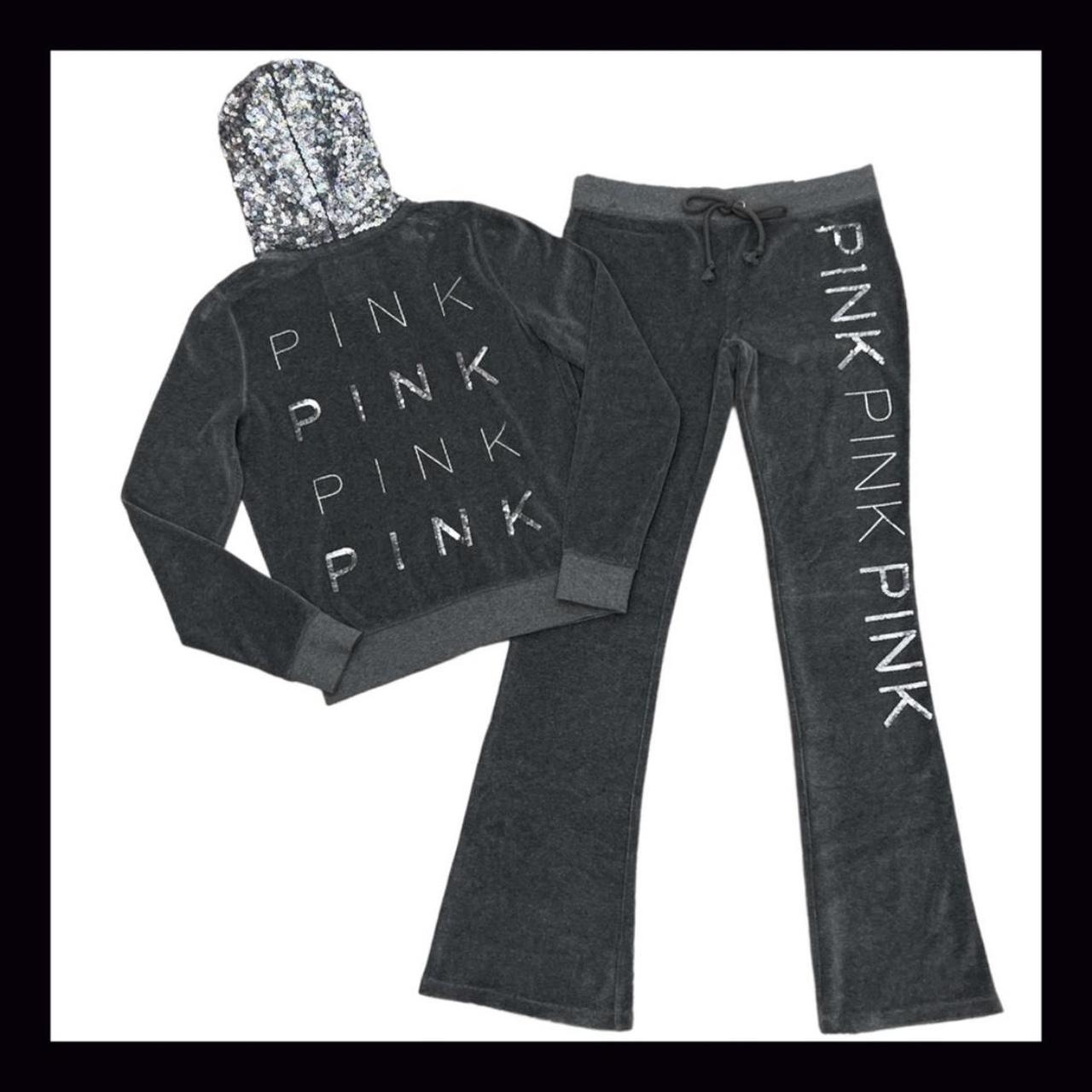 Vintage PINK Victorias Secret Pink Velour Sequin Bling Flare