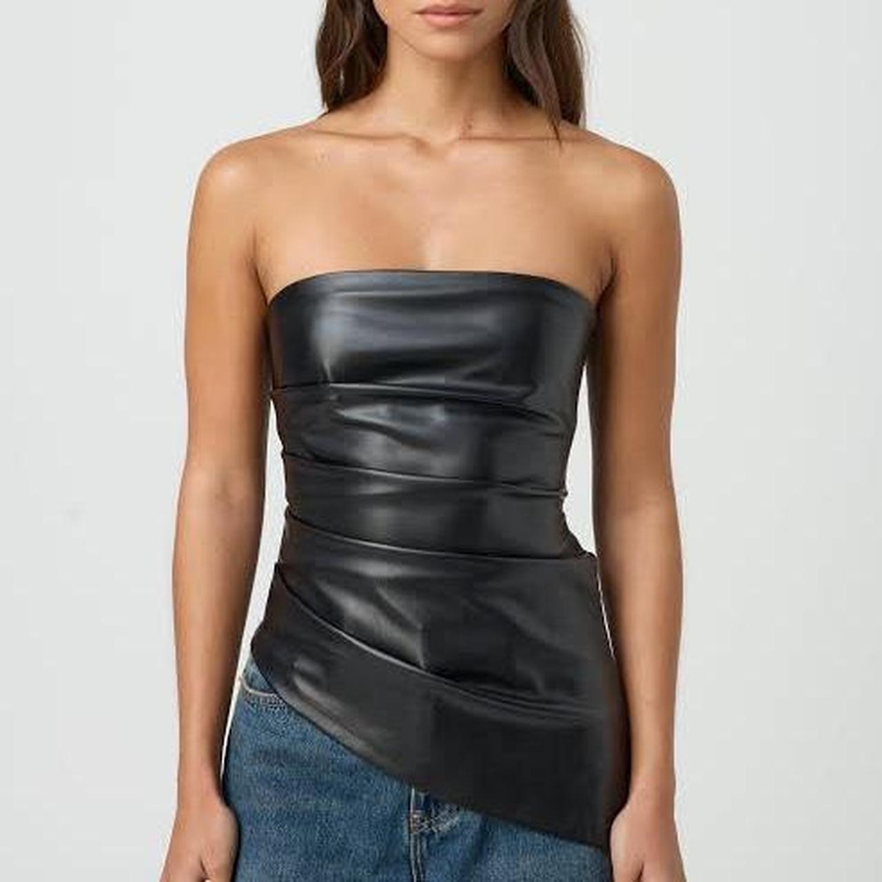 Glassons faux leather ruched strapless top,