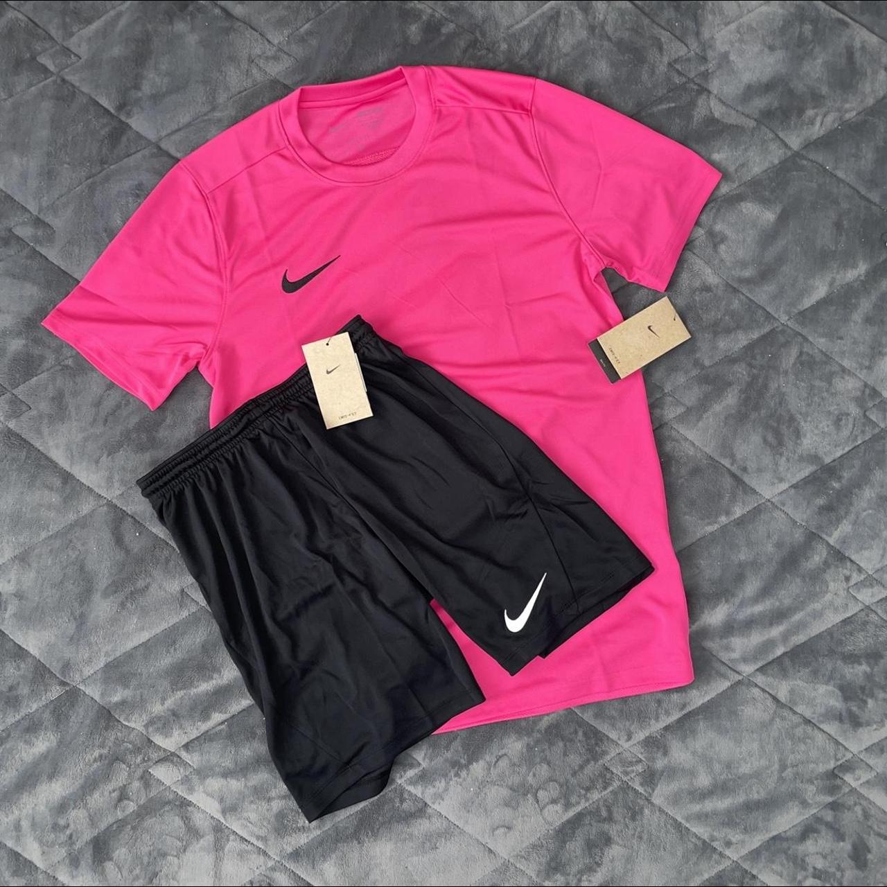 Nike dri fit short set pink and black Small medium... - Depop