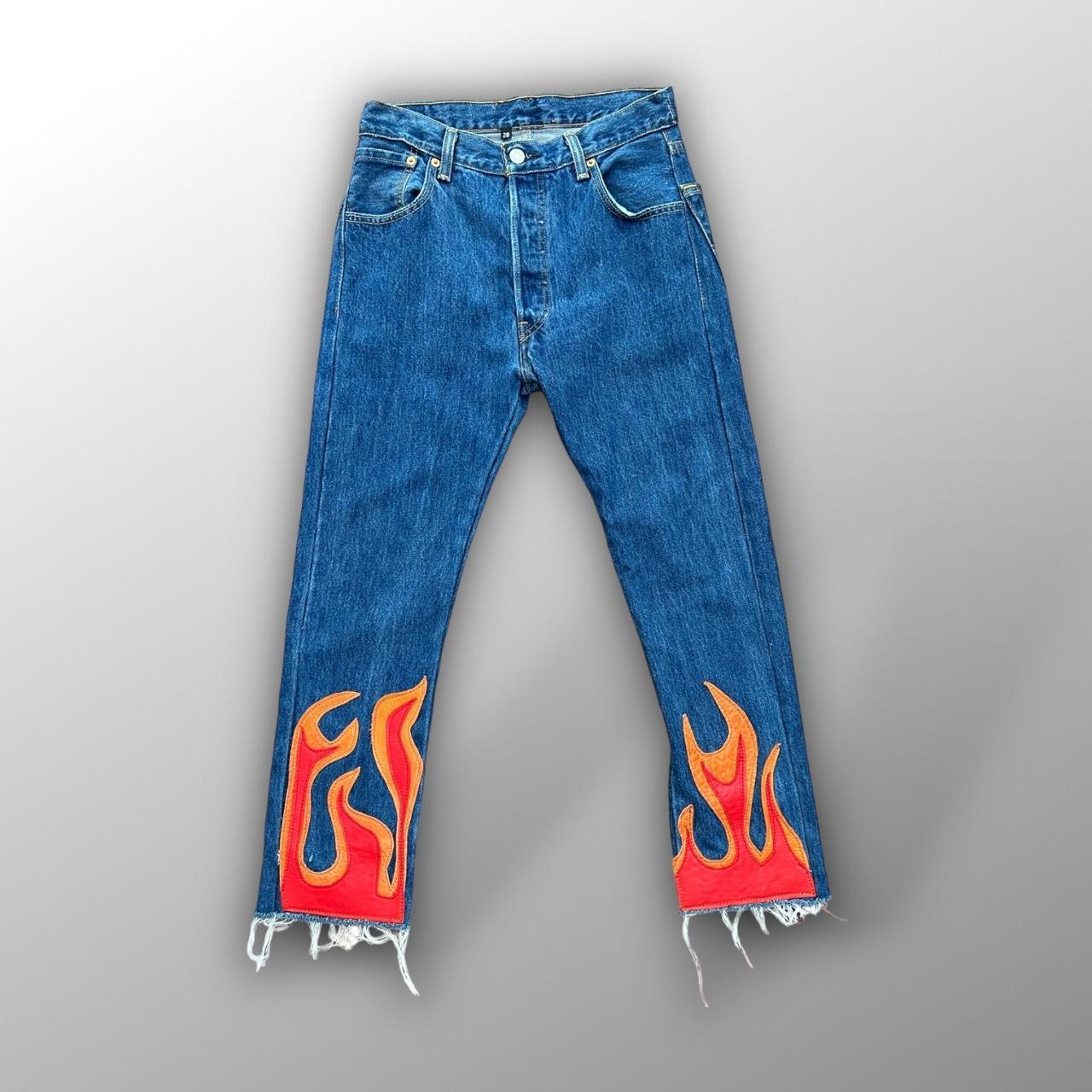 Custom Levi’s Leather Flame Jeans Repurposed Levi’s... - Depop