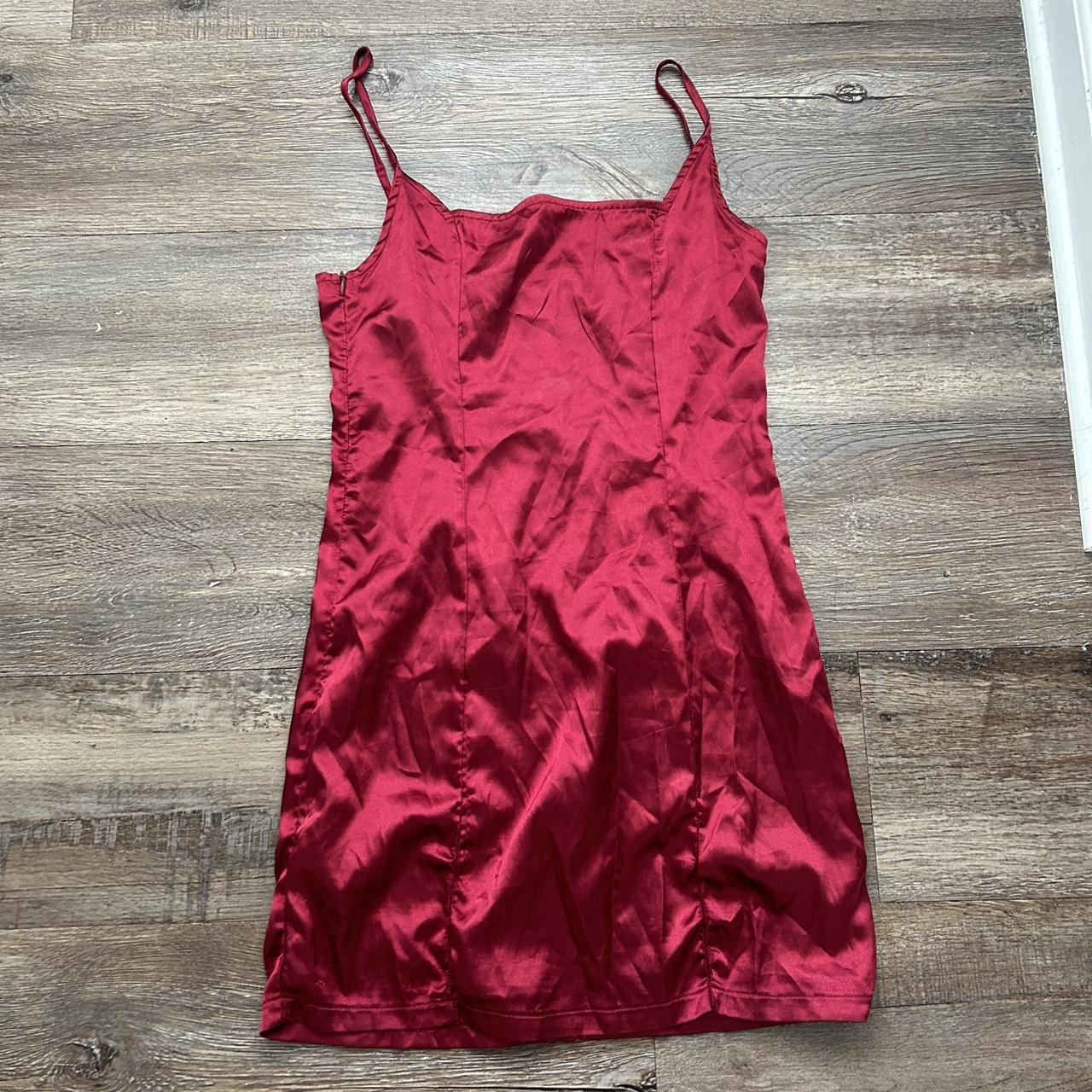 Red satin pretty little thing mini dress - good... - Depop