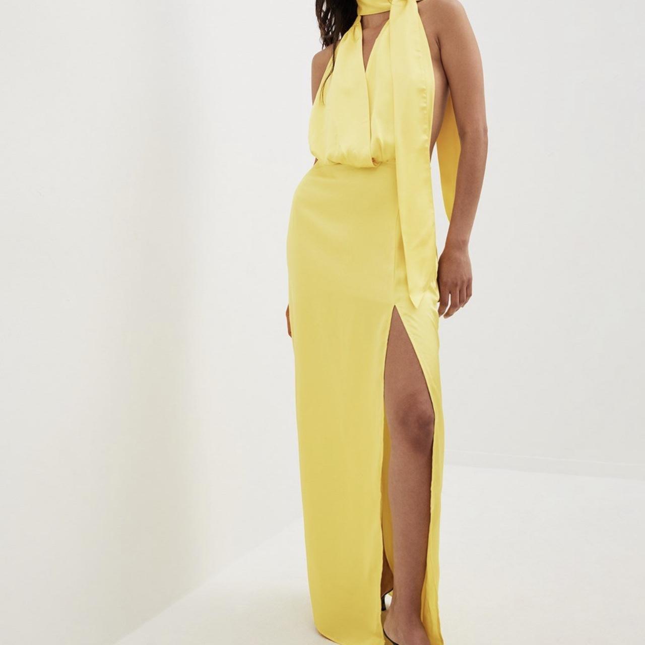 Yellow satin maxi dress. Worn once perfect condition. - Depop