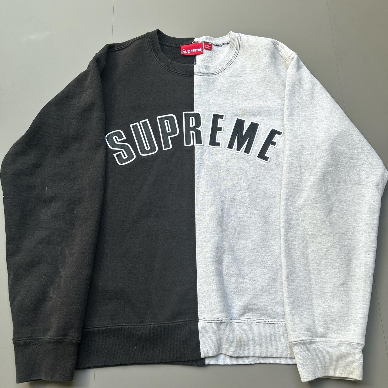 Supreme split crewneck sweater Grey/black Size   Depop