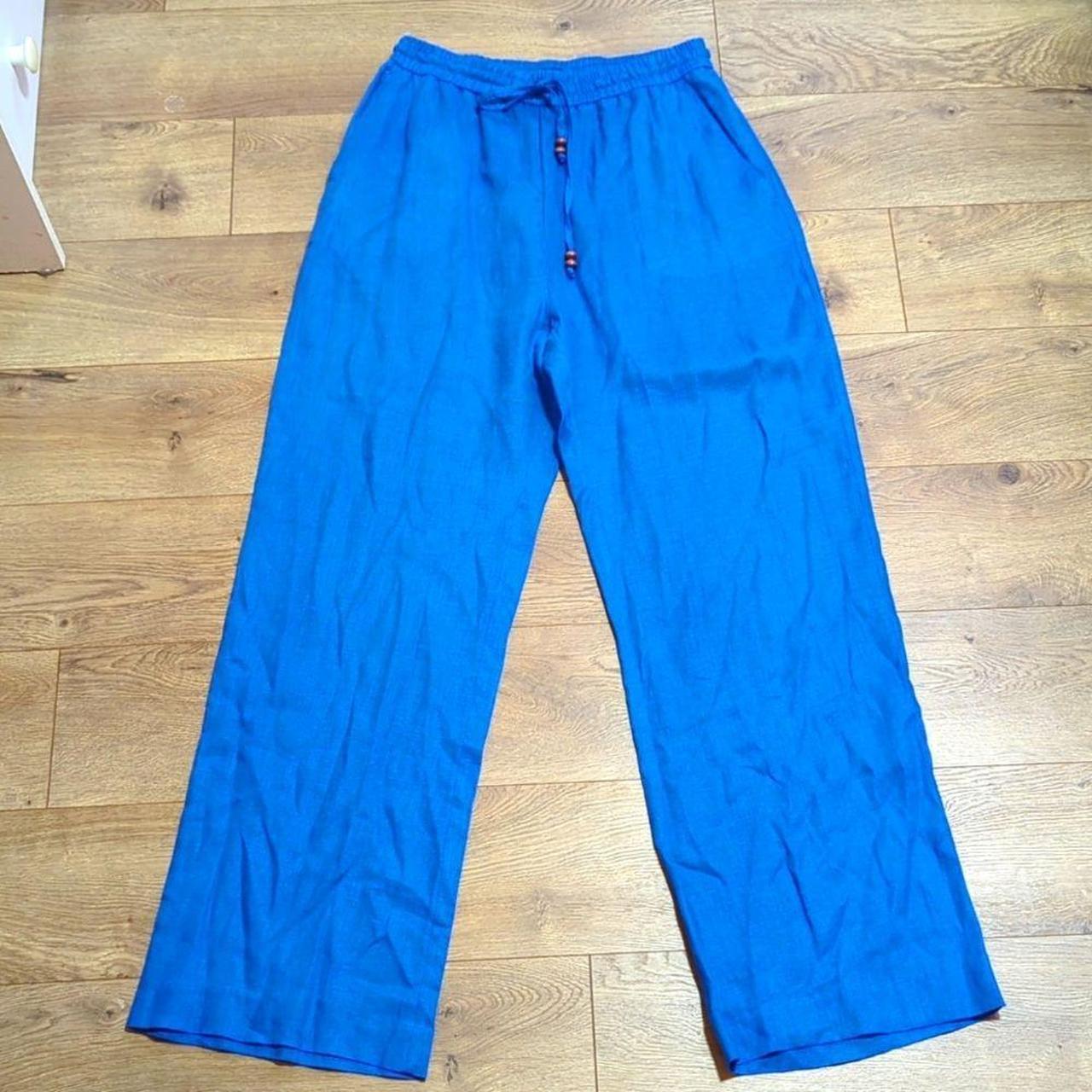 Zara Cobalt Blue Linen Pockets Wide Leg Pants - Depop