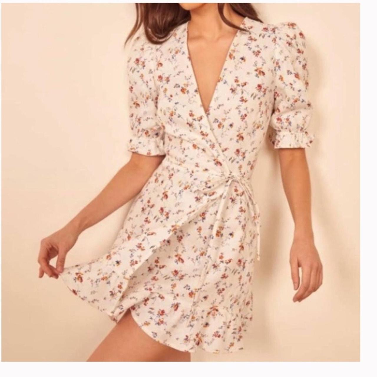 Reformation Carmelo Gabrielle Linen Floral Wrap Mini Dress hot XS