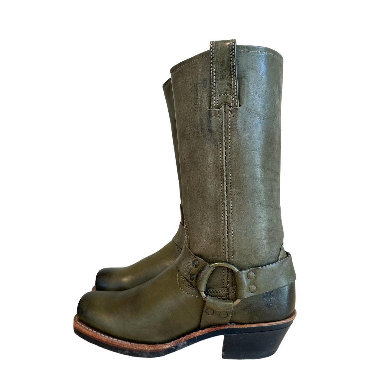Frye Vintage Olive Green Leather Harness Boot Size... Depop