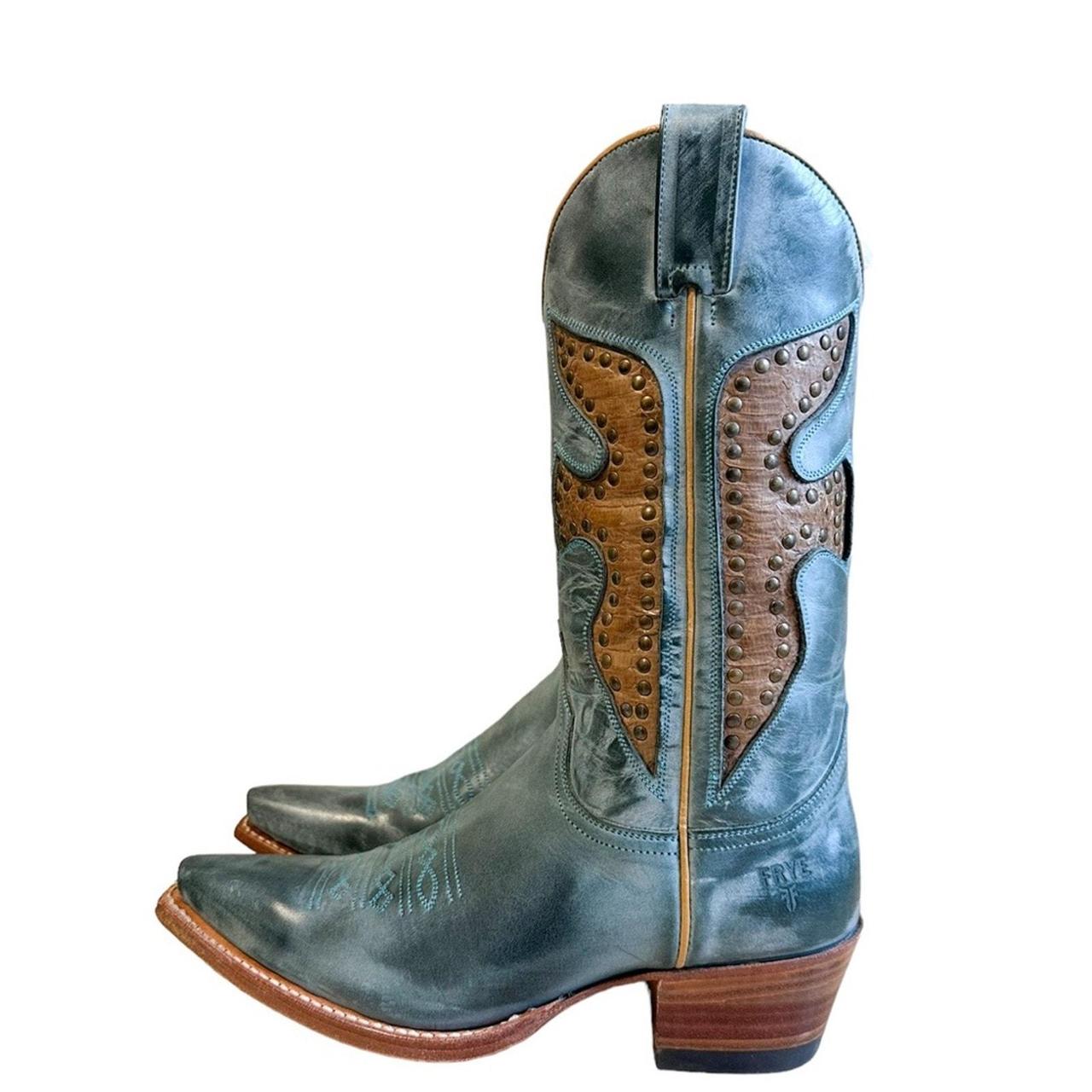 Frye Vintage Daisy Duke Blue Leather Cowgirl... - Depop