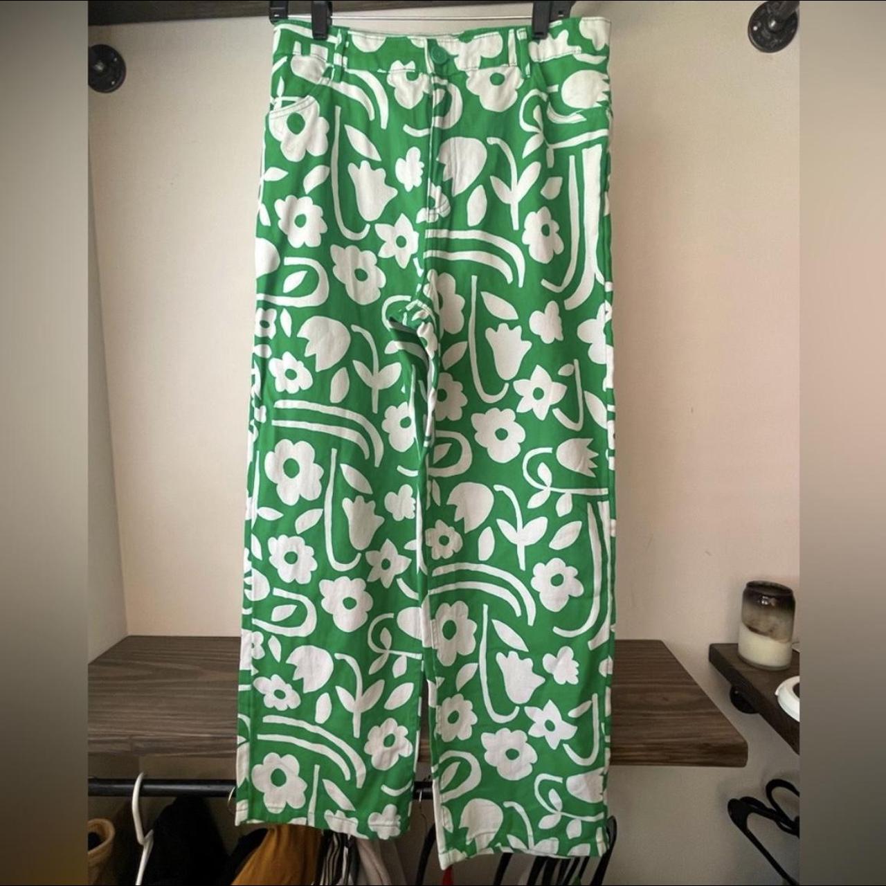 Monki Women's Green and White Trousers (2)