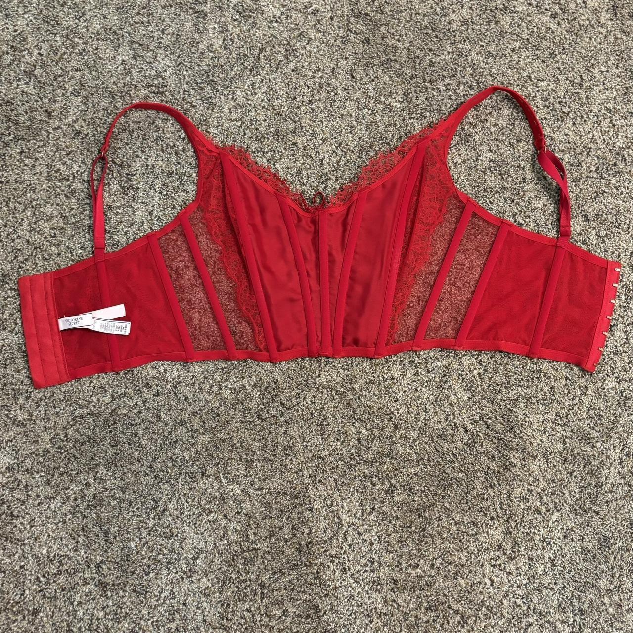 Victoria's Secret bright red lace corset top size... - Depop
