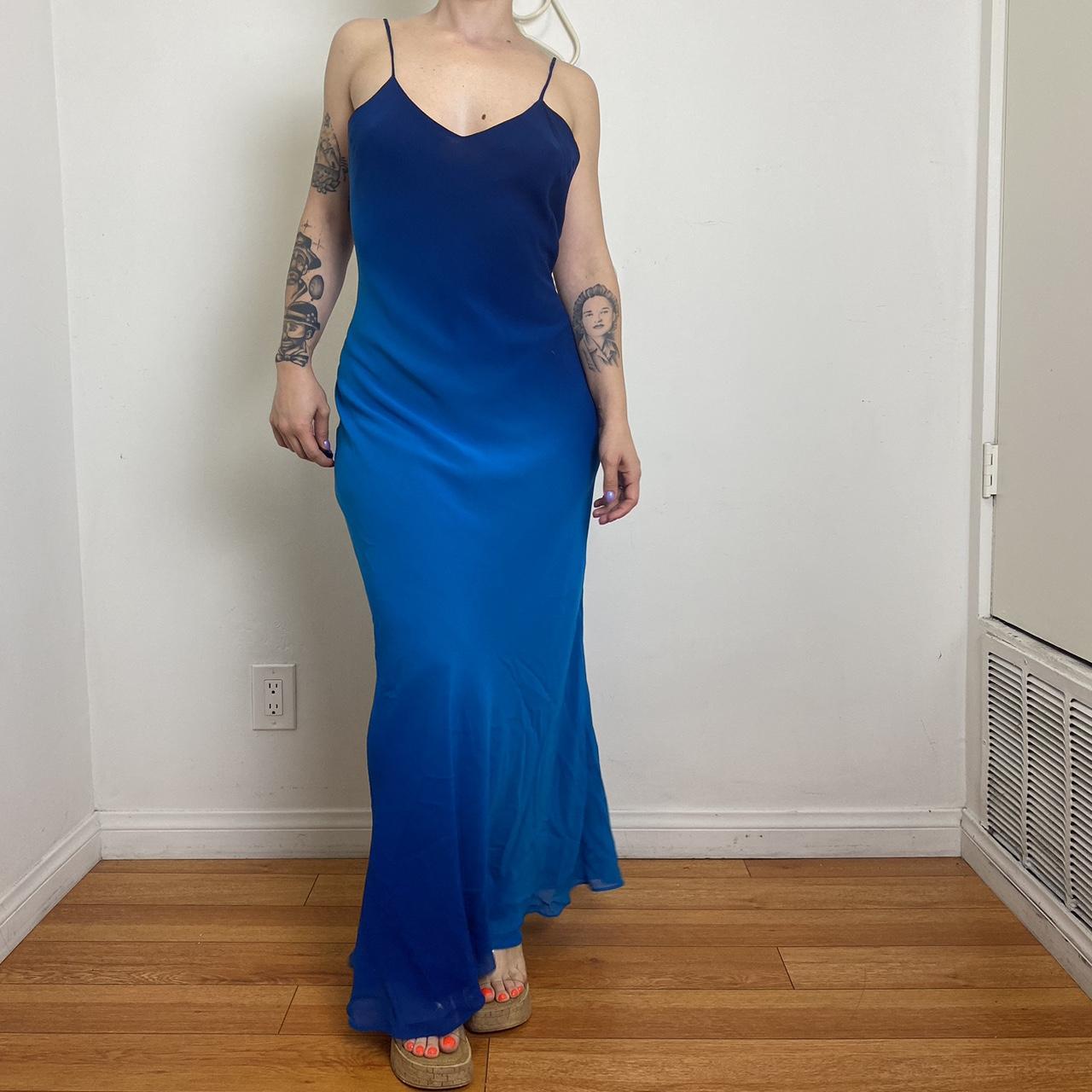 Y2K blue ombré Silk full length dress. So Depop