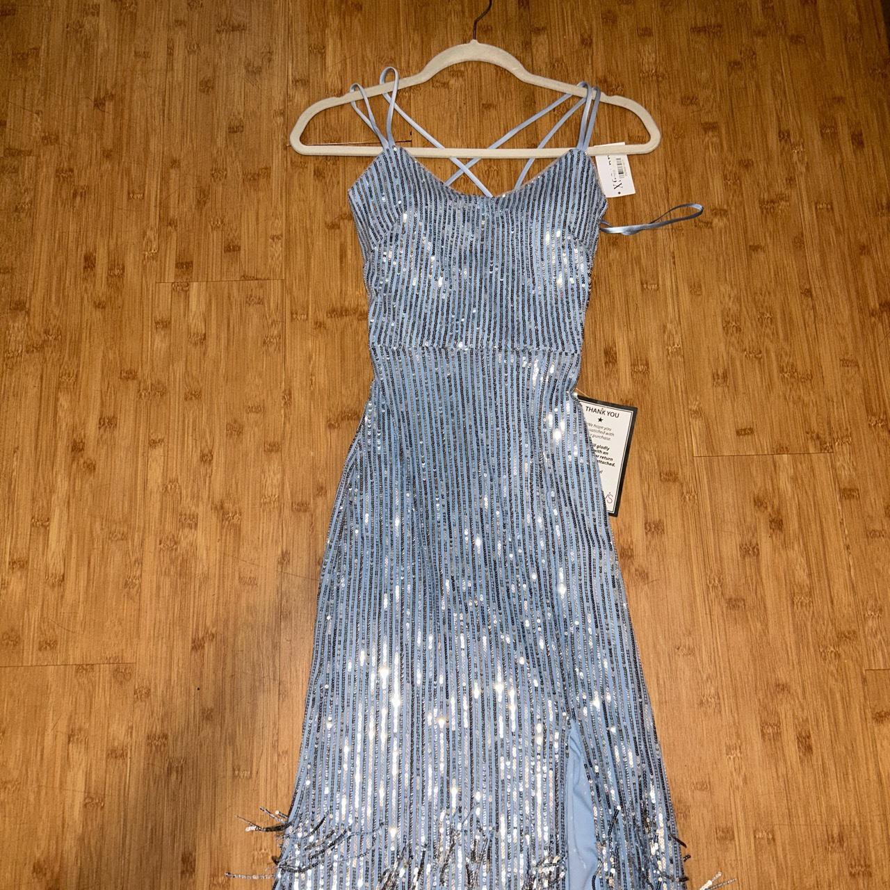 Beautiful baby blue sequin dress with corset and... Depop