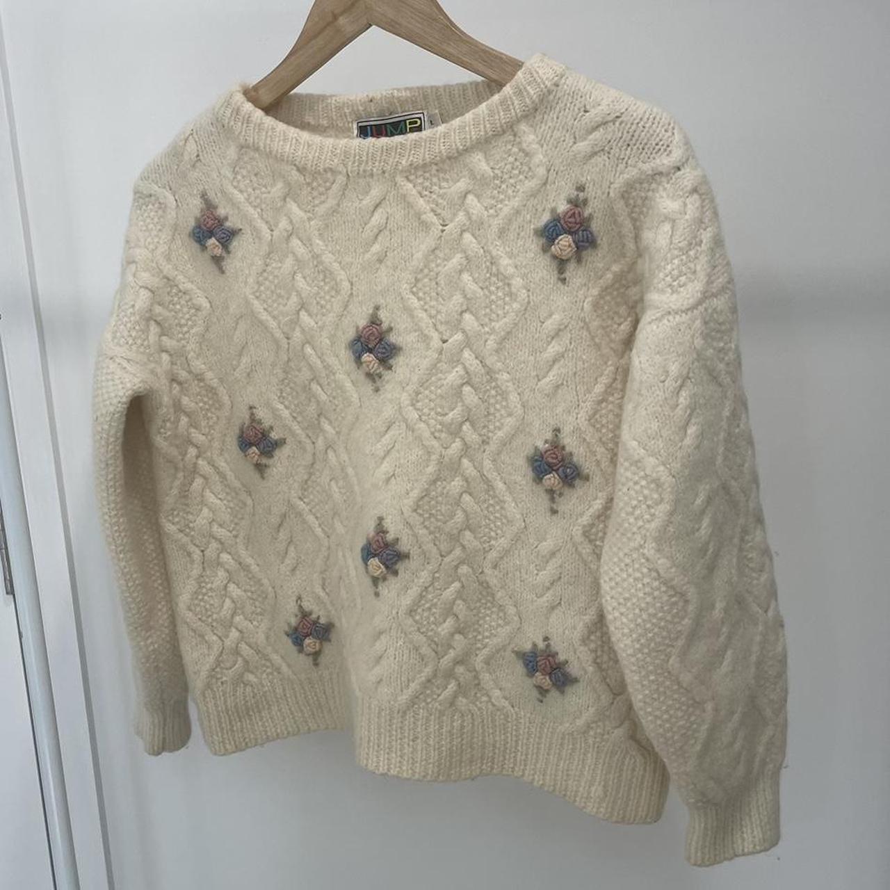 Vintage 80s 90s pure wool flower sweater knit. Tag... - Depop