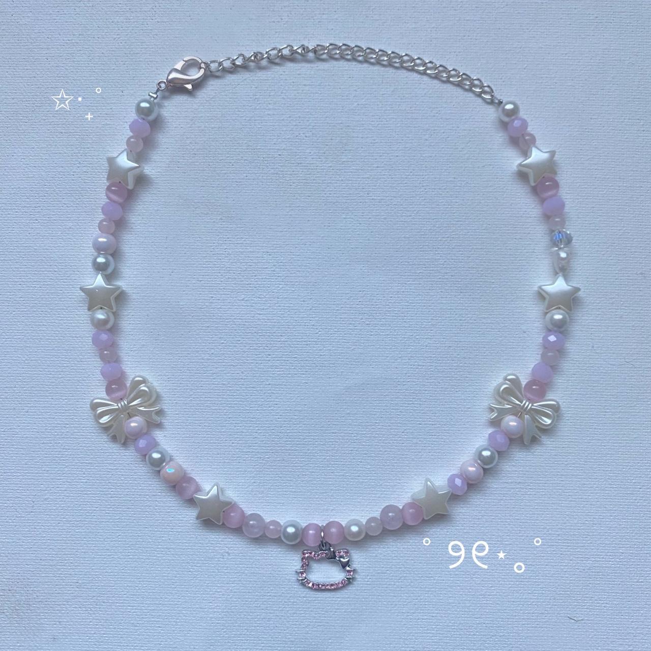 Pink hello kitty necklace ༺♡︎༻ 17 in and adjustable... - Depop