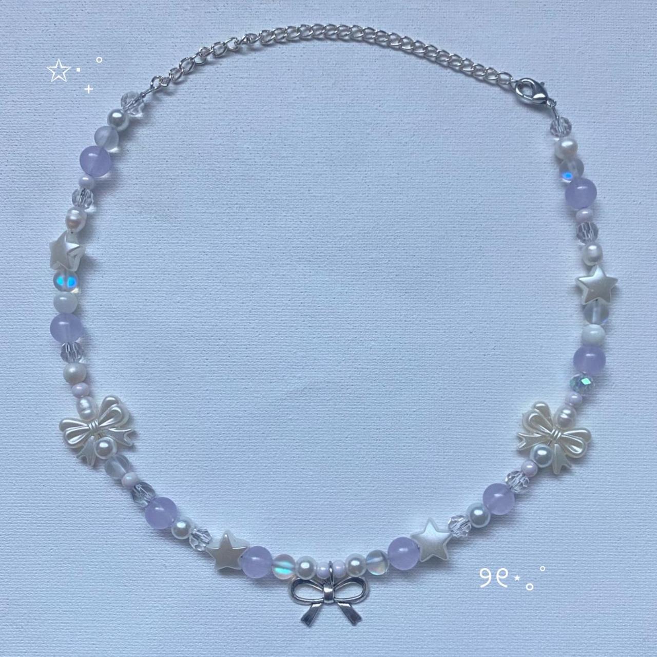 Coquette Lilac bow necklace ♡︎༻ 18 in and adjustable... - Depop