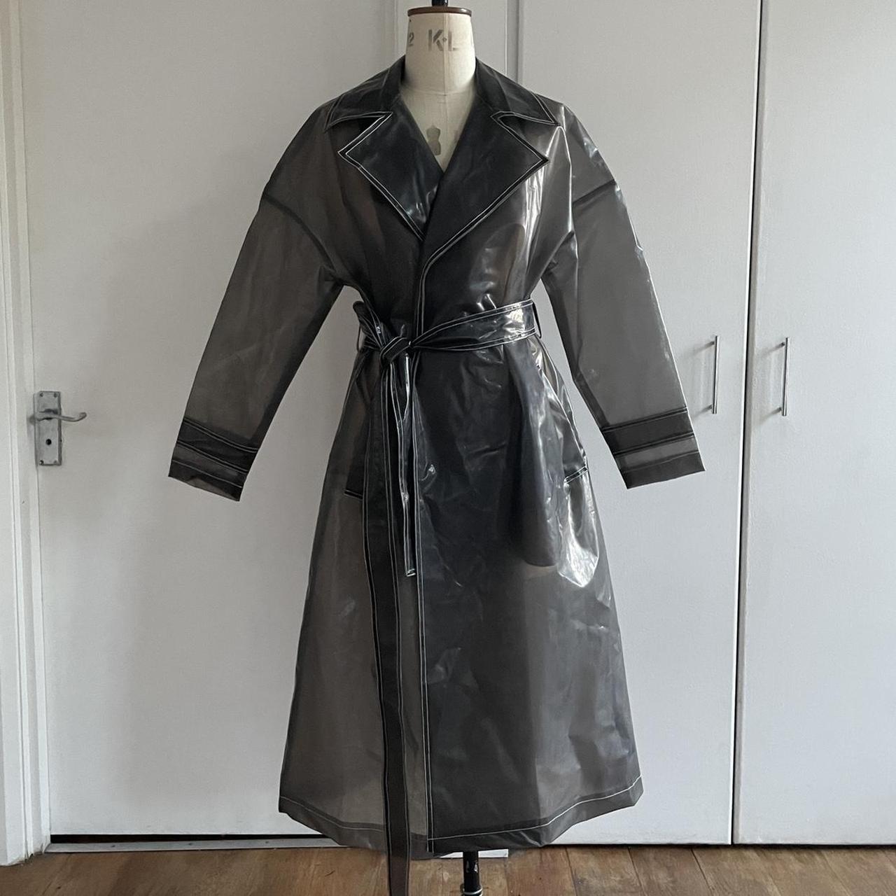 Grey pvc raincoat with side pockets Fit all sizes - Depop