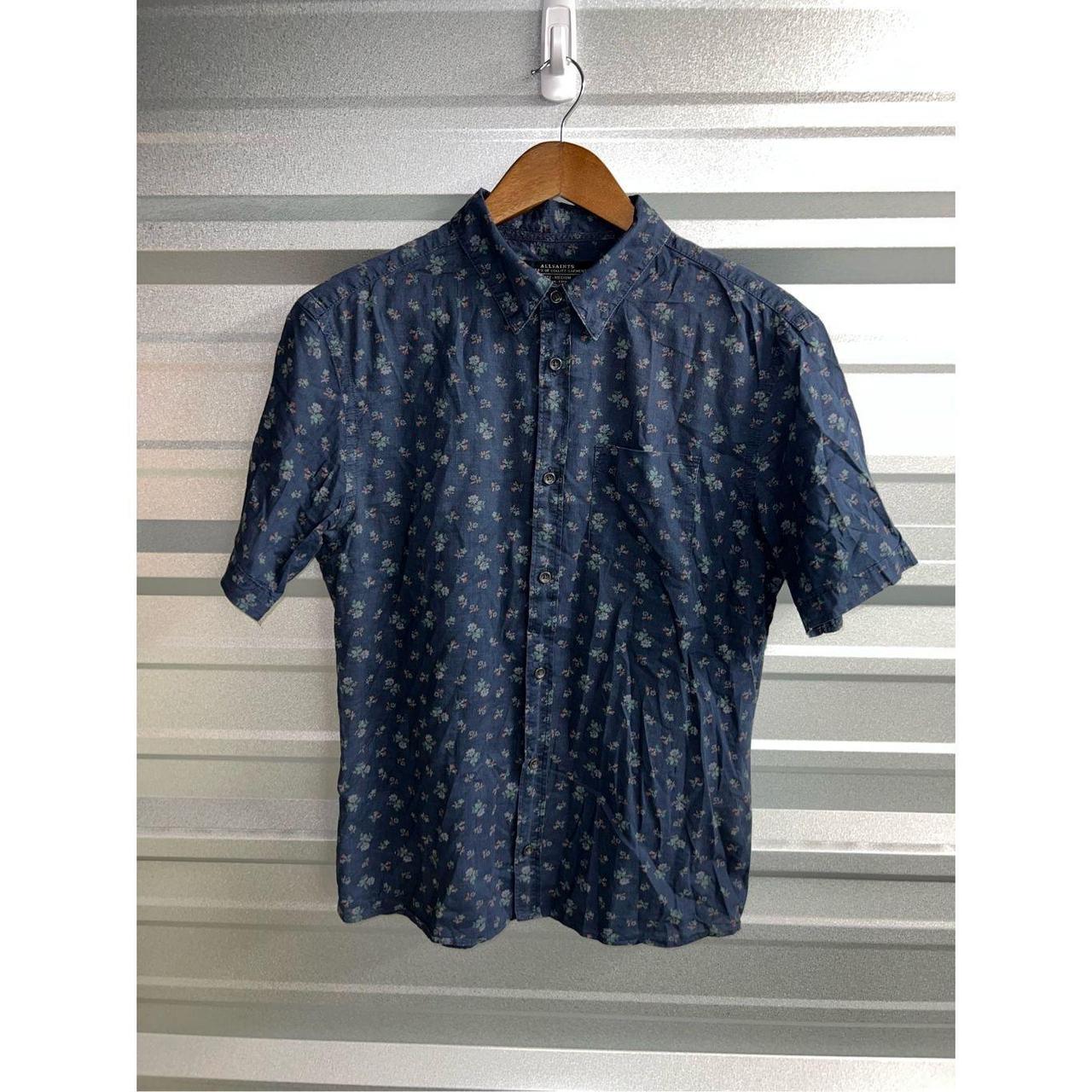 Blue All Saints Camp Collar Short Sleeve Button Up... - Depop