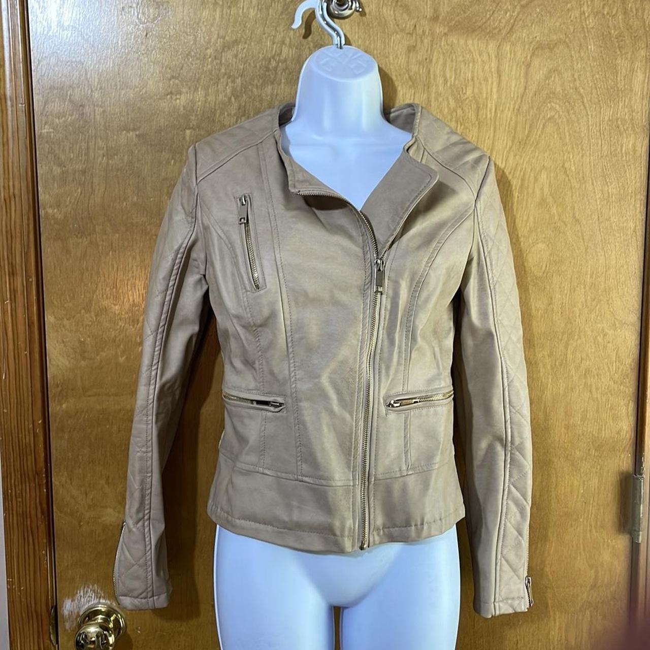 Charlotte Russe Faux Leather taupe moto jacket with... - Depop