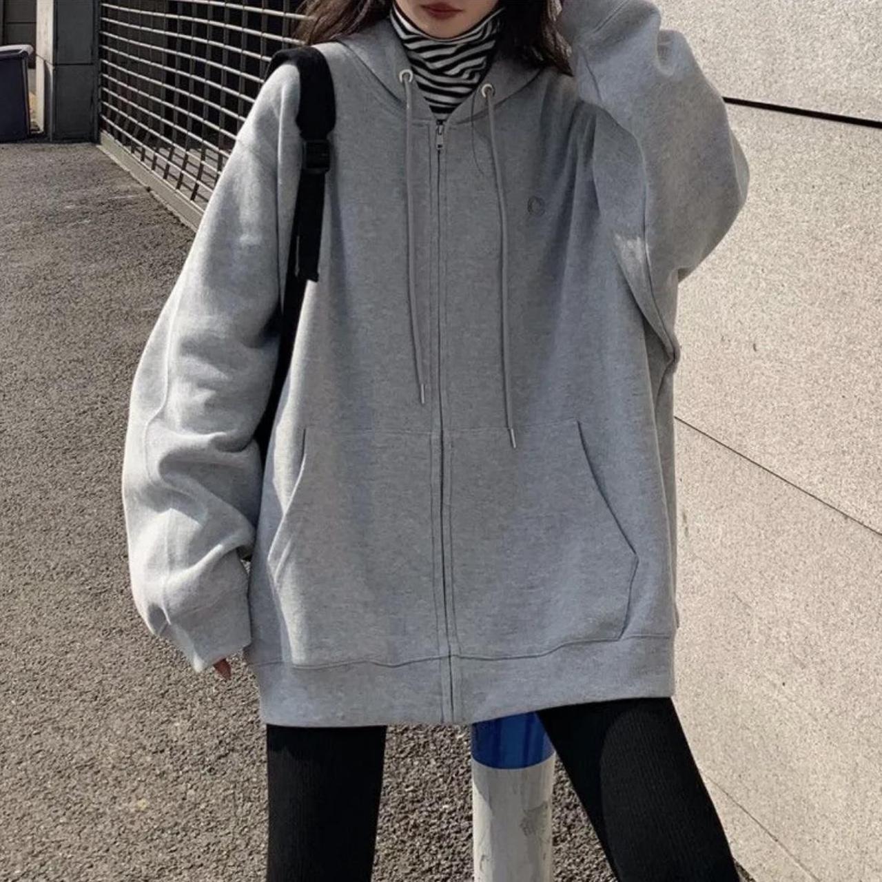 Cute light Heather grey oversized zip up hoodie from... - Depop