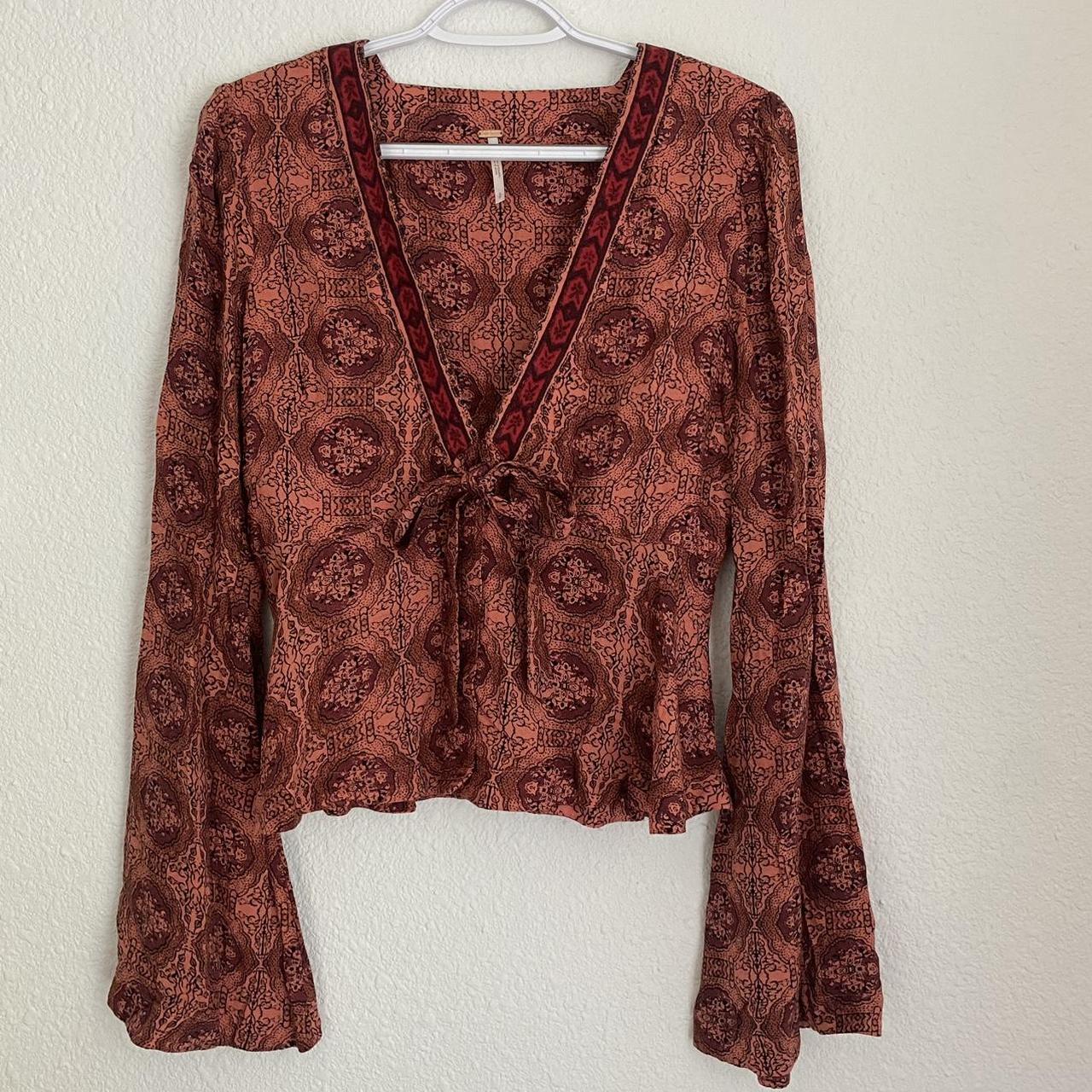 Free People Women's Pink and Burgundy Blouse