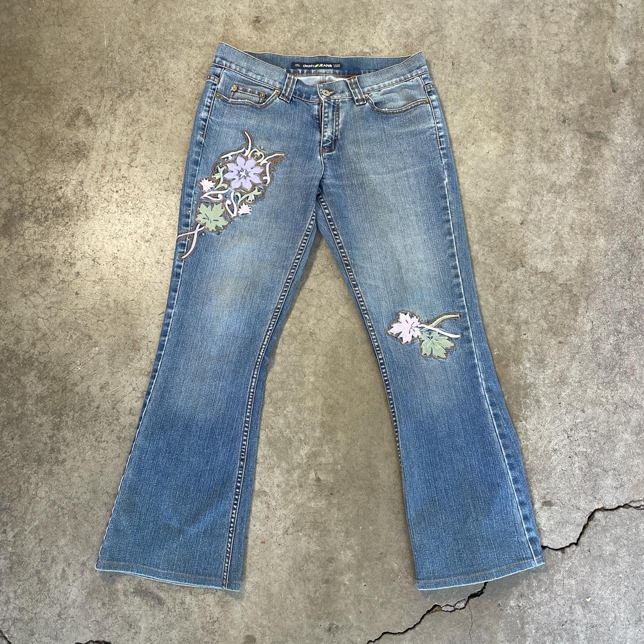 Vintage embroidered Flared jeans DNKY jeans - Depop