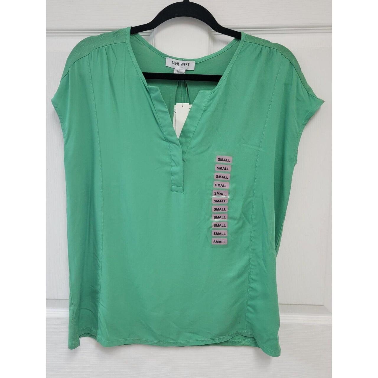 Nine West Women's Blouse - Green - S – Nine West Women's Cap Sleeve V-Neck Fashion …
