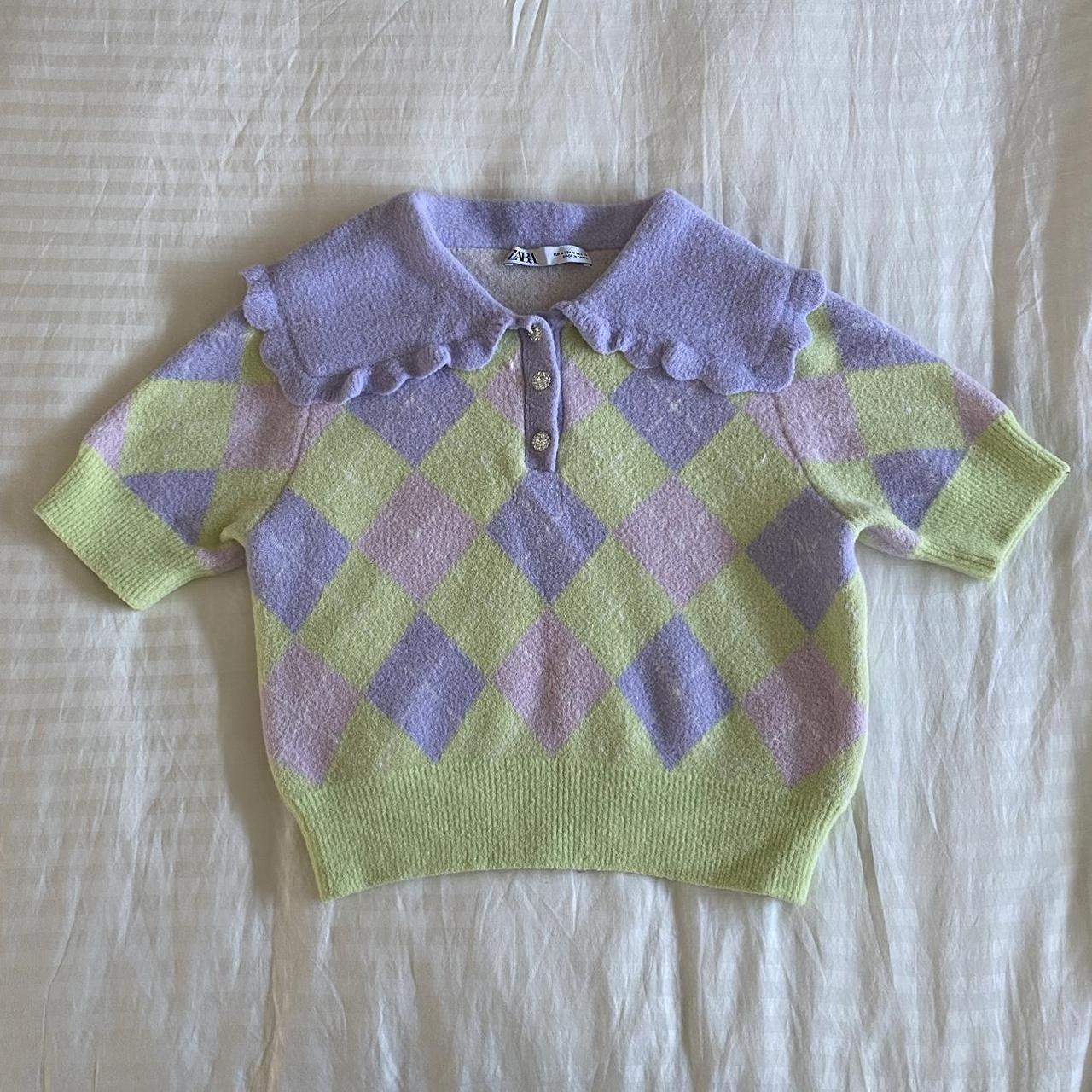 ARGYLE SWEATER TOP Zara Argyle Polo Sweater in