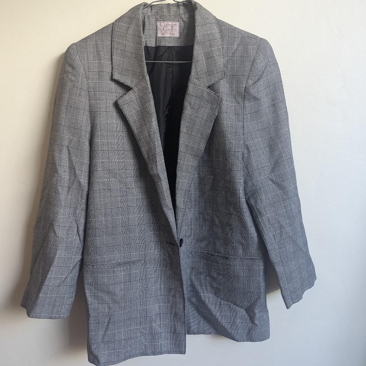 Career Girl Black, White & Grey Plaid Blazer/Coat... - Depop