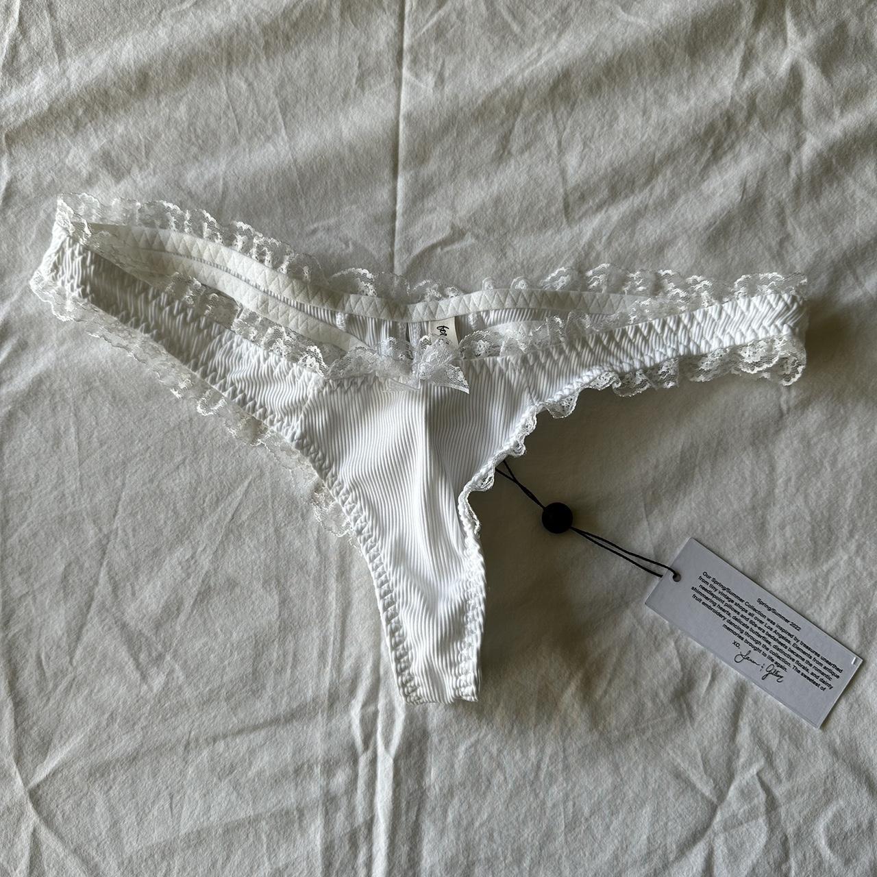 Medium White lace/ribbed thong Brand New!!! with... - Depop