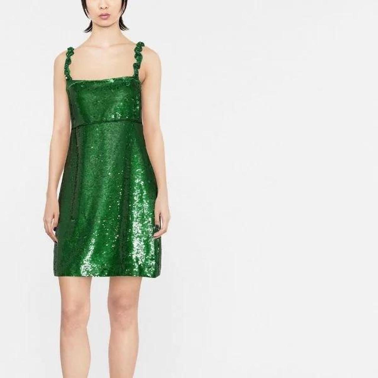 Ganni Women's Green Dress | Depop
