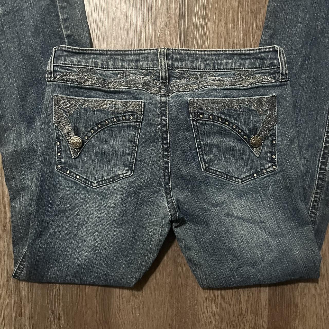 low rise grunge emo bootcut jeans with bedazzled... - Depop