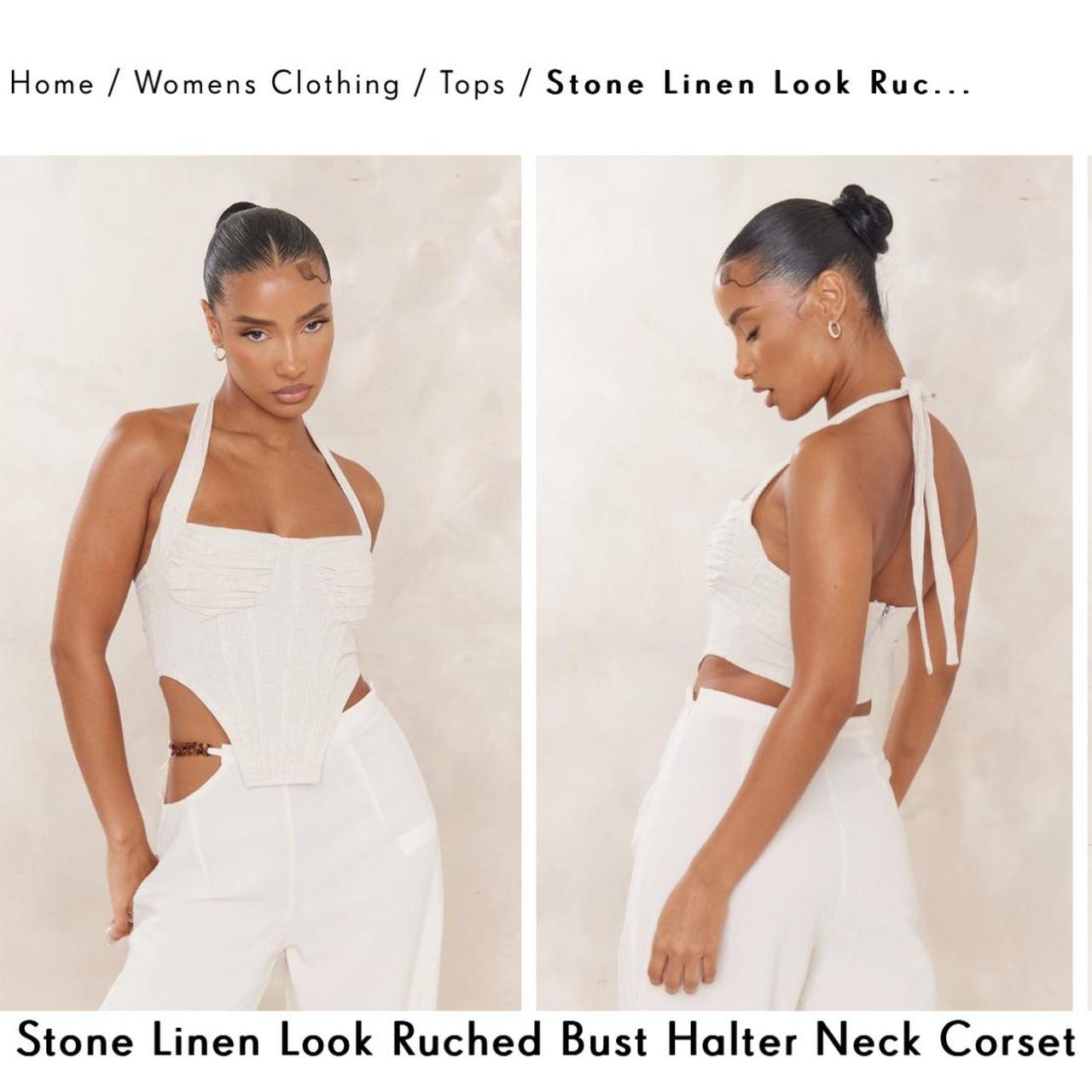 PLT stone linen ruched halter neck corset Never... - Depop