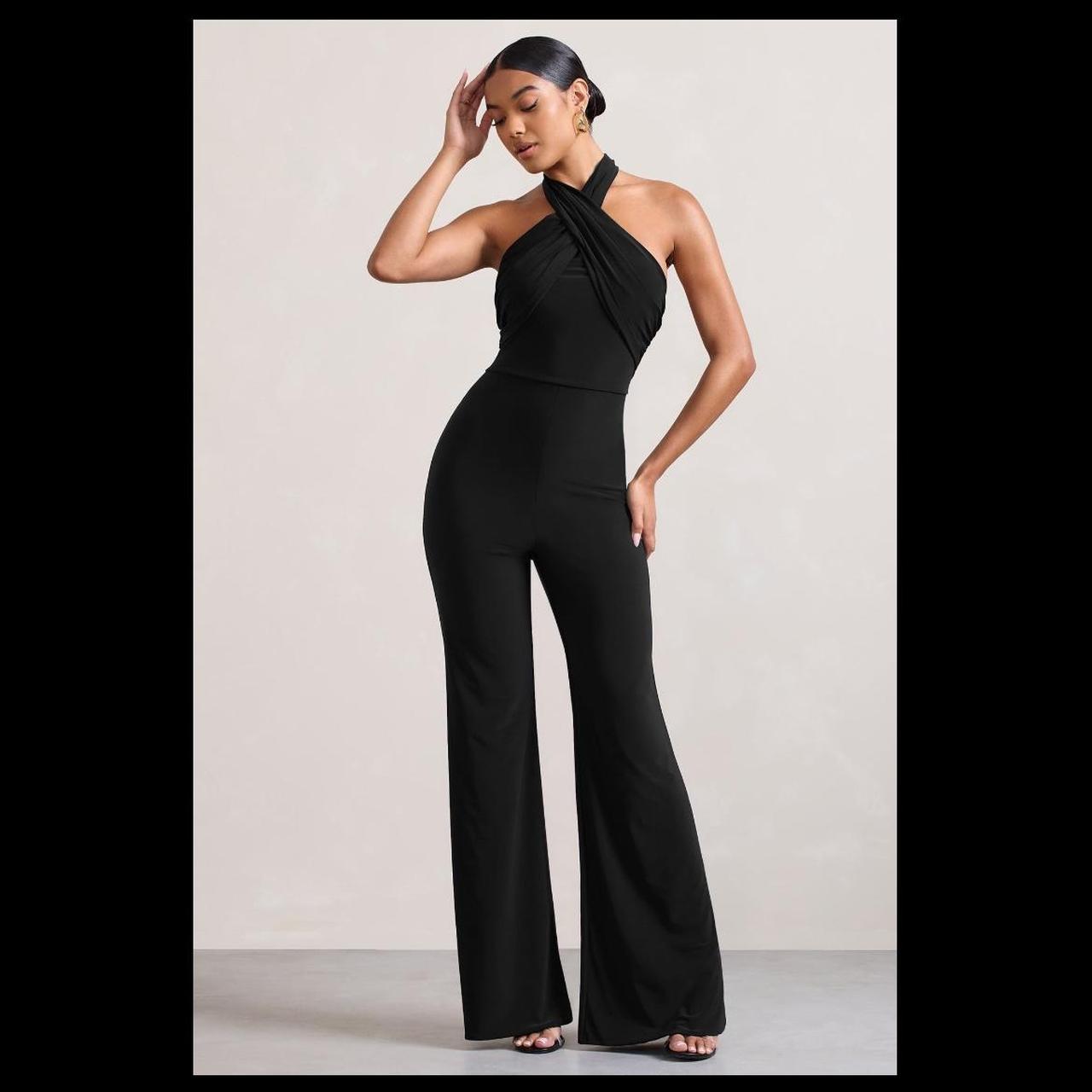 Goddess Black Halter Jumpsuit Club L Depop