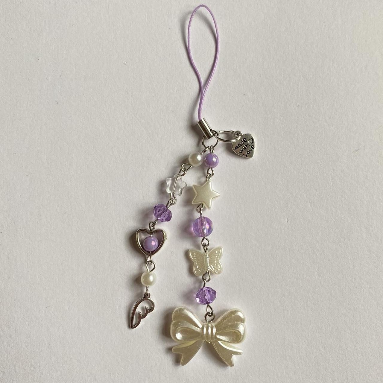 purple bow beaded phone charm $11 each order comes... - Depop