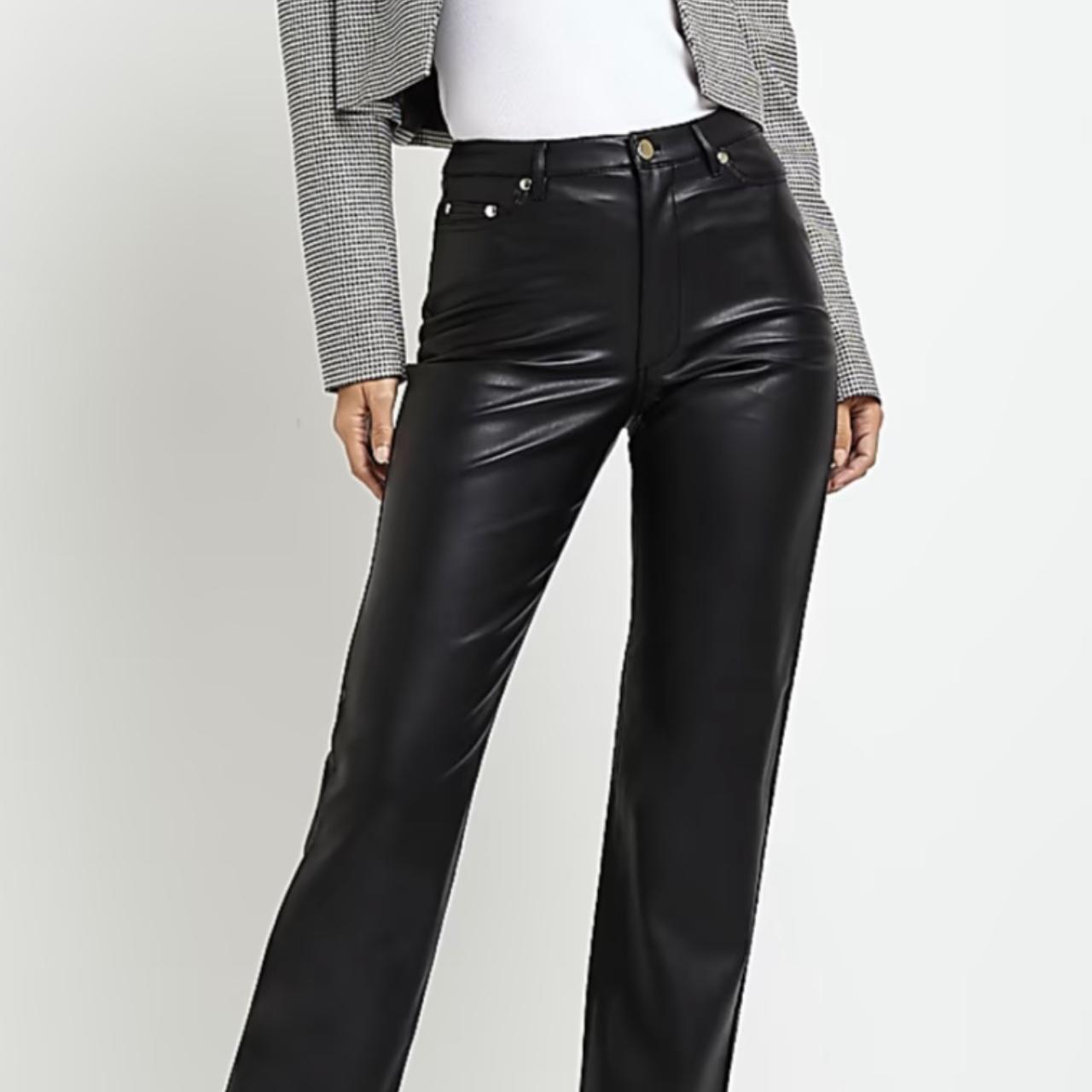 River Island Black 100 Leather Trousers UK 10  Reliked