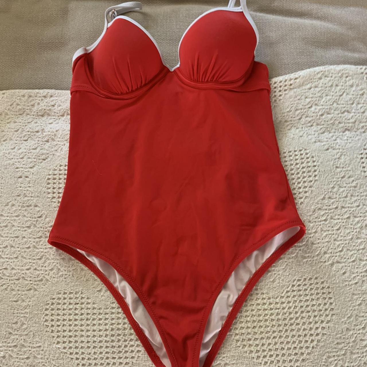 Red vintage one piece swimsuit!! cup size 34B... Depop