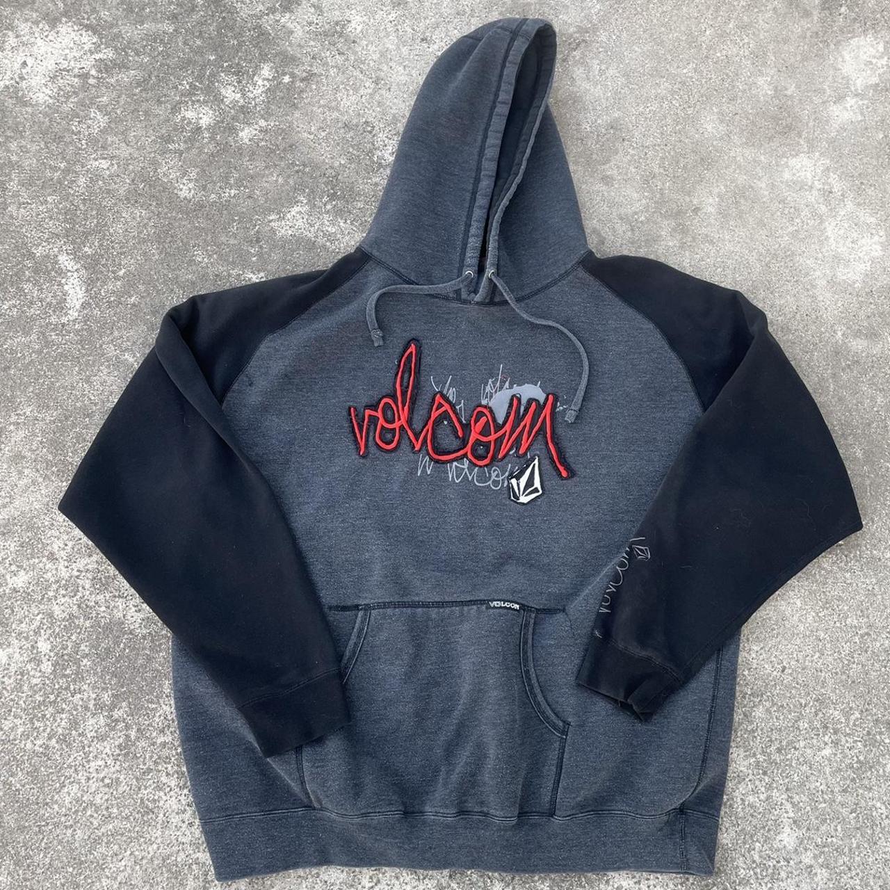 Y2k Volcom hoodie, dark grey and black pullover with... - Depop