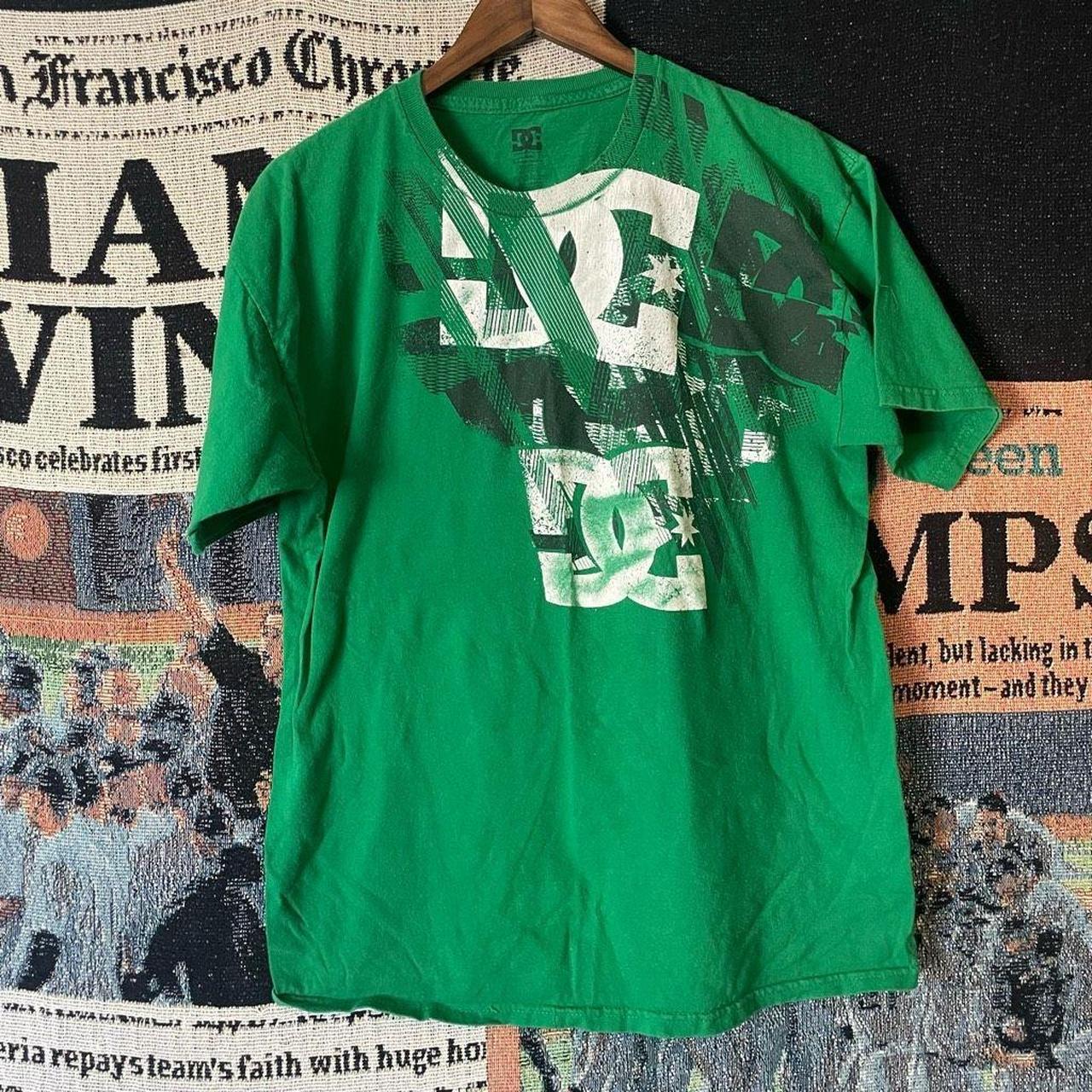 Y2k DC Shoes Green Short Sleeve T-Shirt Big Logo... - Depop