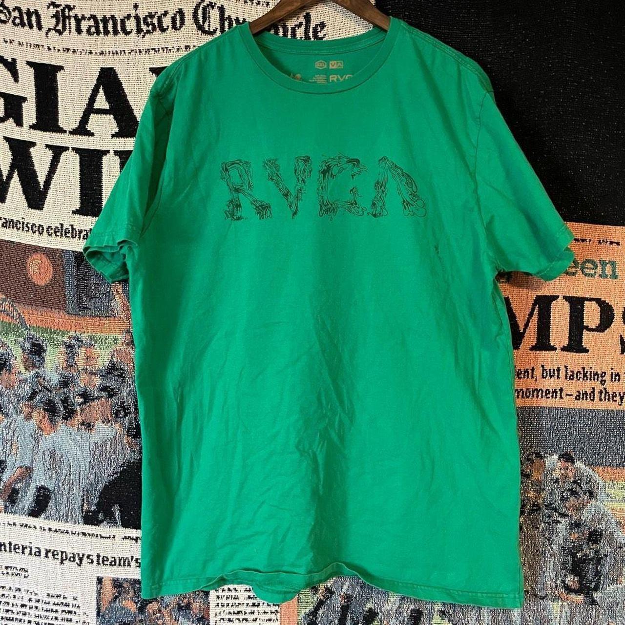 RVCA Green Artwork Short Sleeve T-Shirt Surfer Style... - Depop